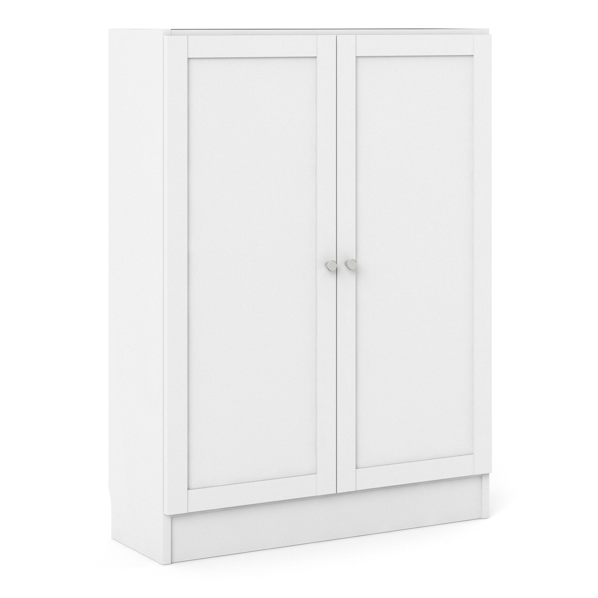 WRAYNE Low Wide Bookcase Storage Cabinet with 2 Shelves and 2 Doors - White