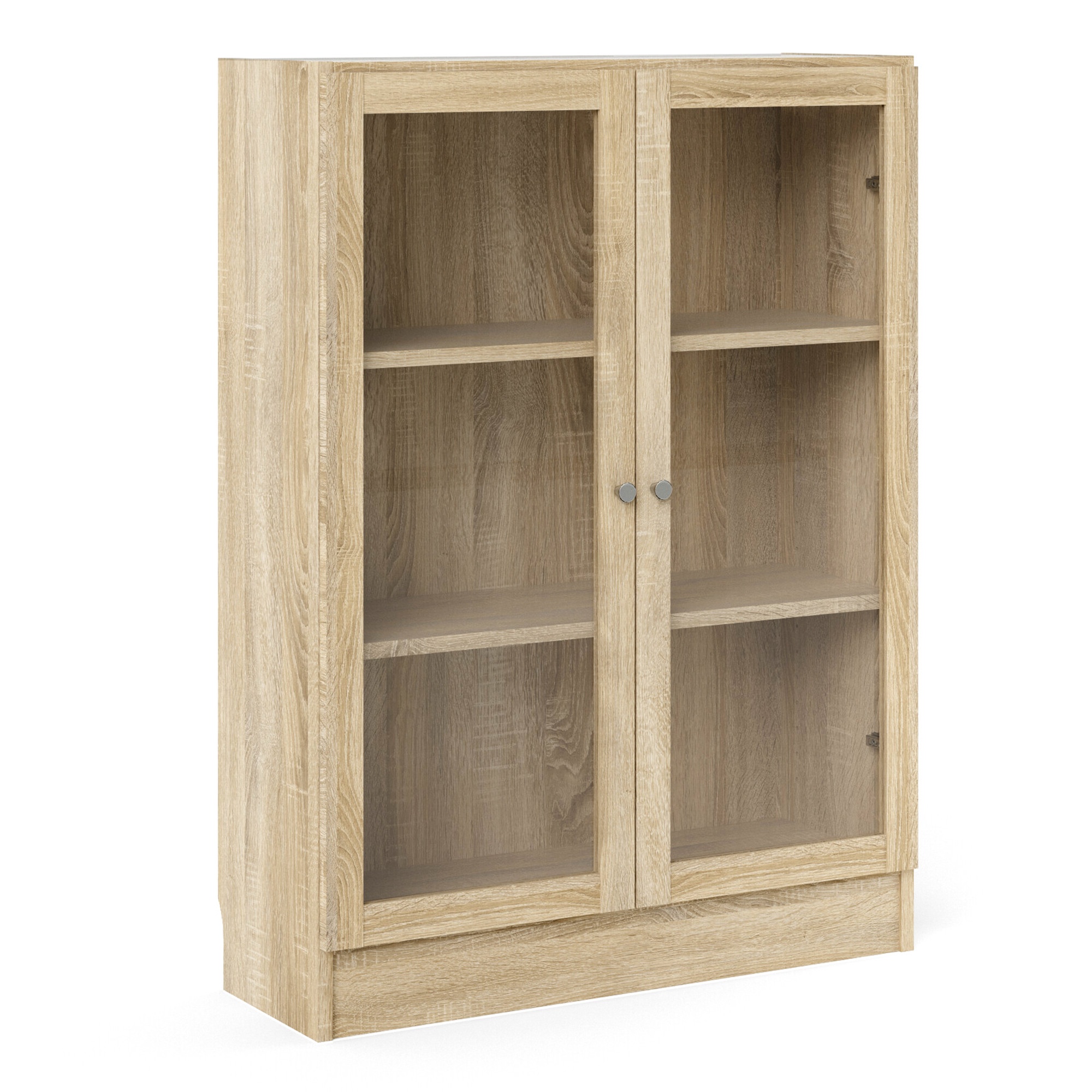 WRAYNE Low Wide Display Cabinet with 2 Shelves and 2 Glass Doors - Oak