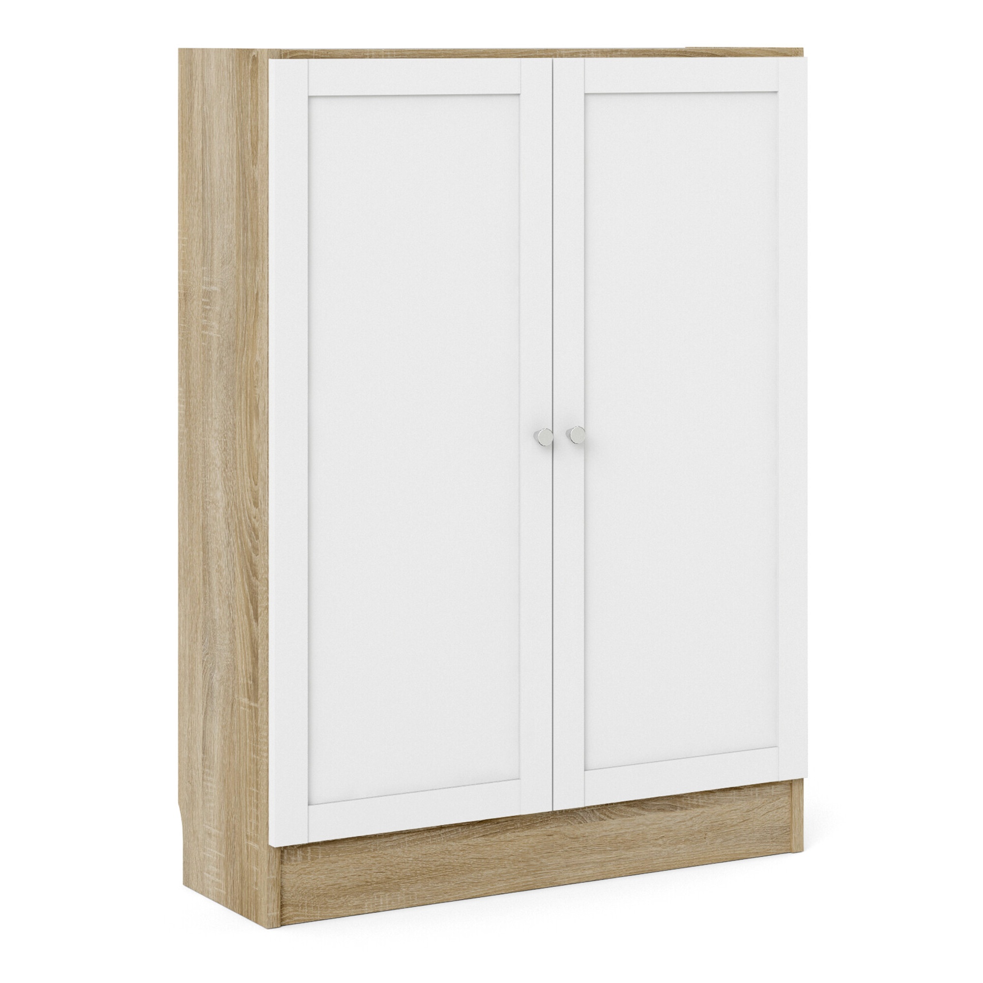 WRAYNE Low Wide Bookcase Storage Cabinet with 2 Shelves and 2 Doors - Oak with White