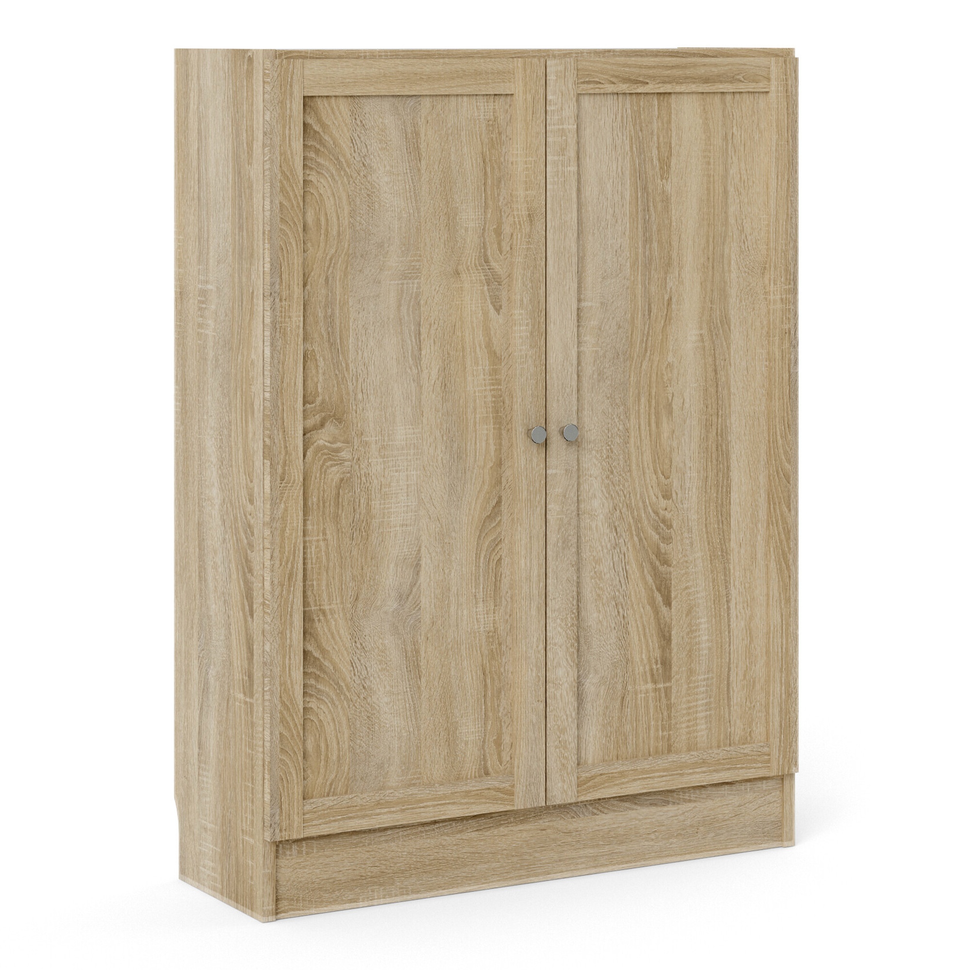 WRAYNE Low Wide Bookcase Storage Cabinet with 2 Shelves and 2 Doors - Oak