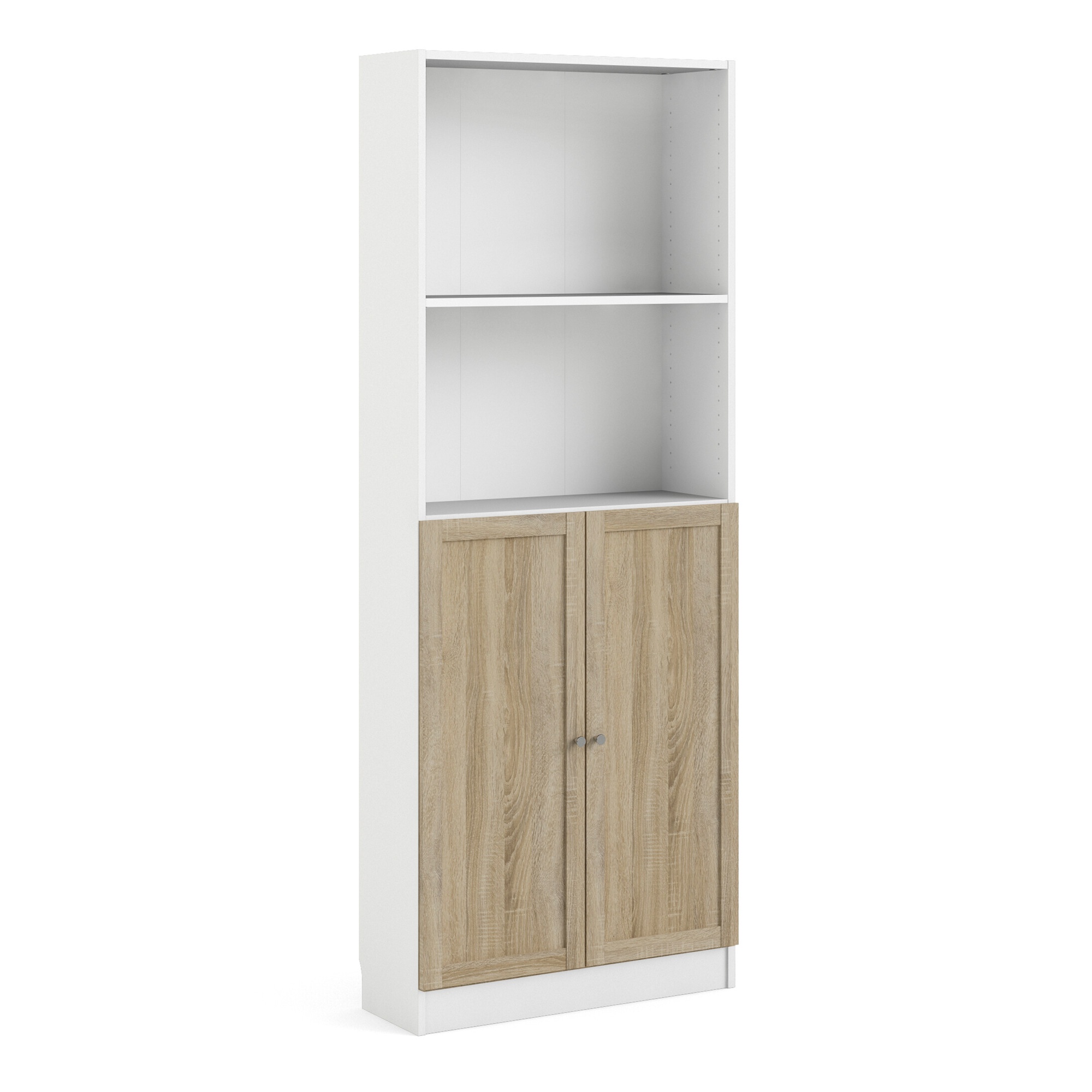 WRAYNE Tall Wide Display Cabinet Combination Storage with 4 Shelves and 2 Doors - White with Oak