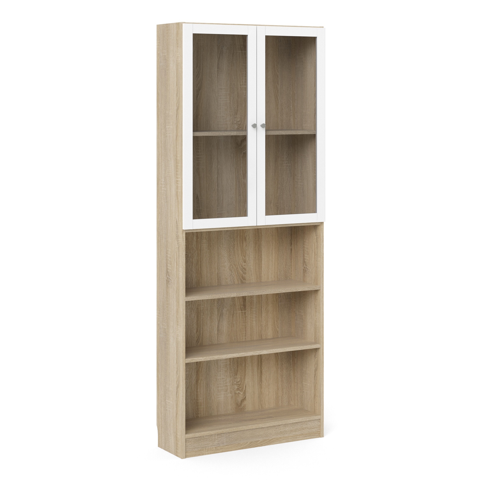 WRAYNE Tall Wide Display Cabinet with 4 Shelves and 2 Glass Doors - Oak with White