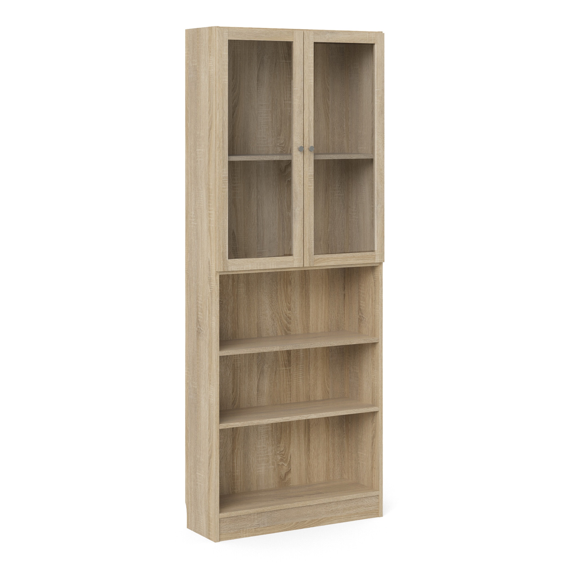 WRAYNE Tall Wide Display Cabinet with 4 Shelves and 2 Glass Doors - Oak