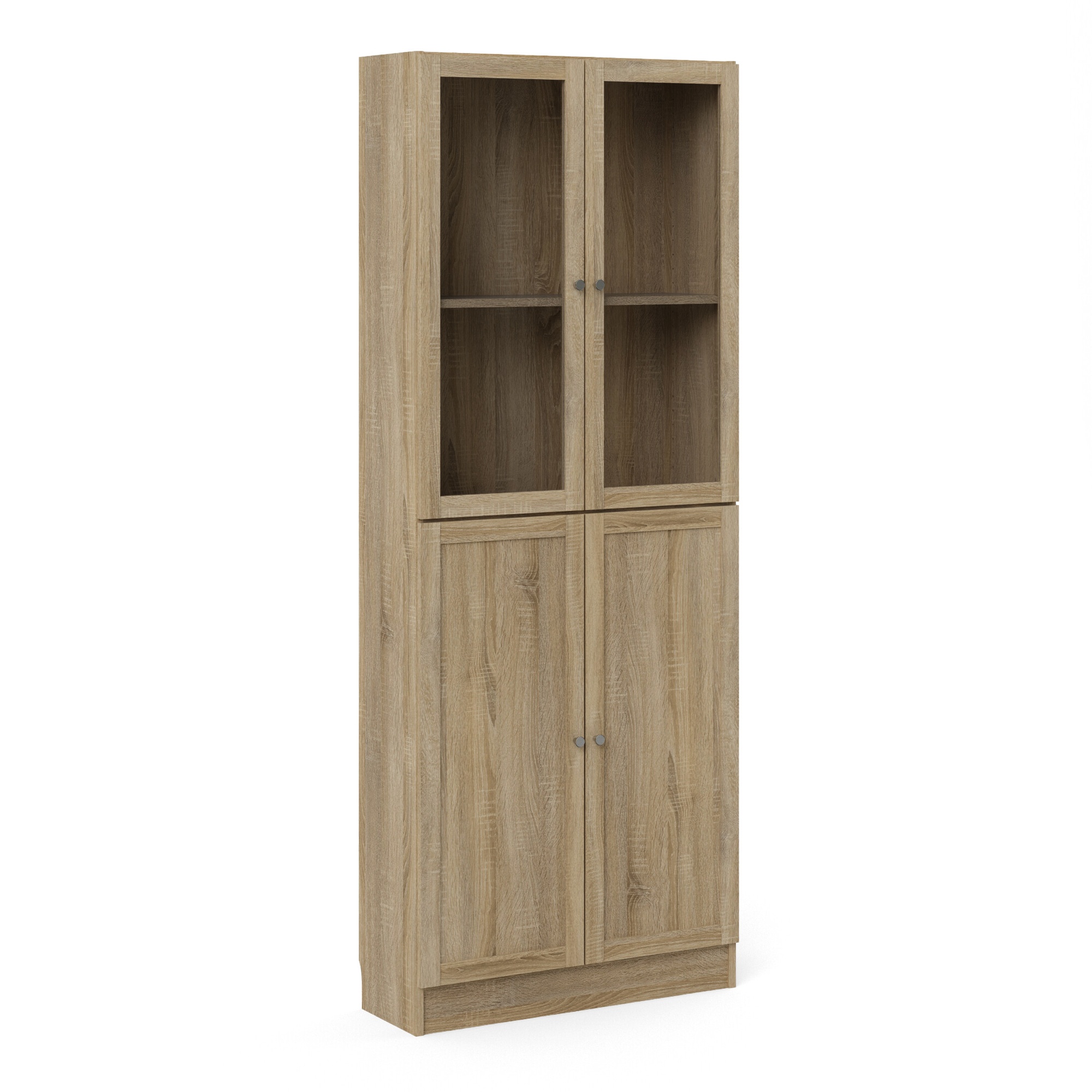 WRAYNE Tall Wide Display Cabinet Combination Unit with 4 Shelves and 4 Doors - Oak