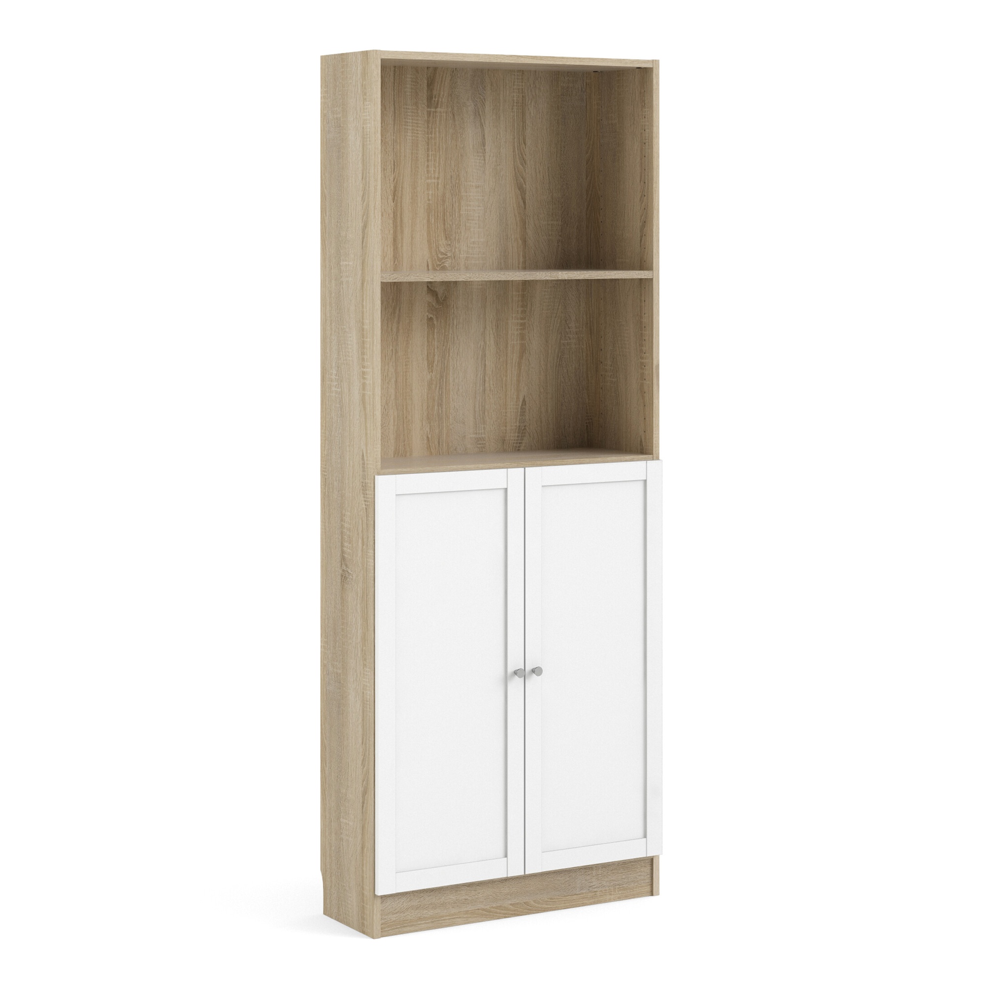WRAYNE Tall Wide Display Cabinet Combination Storage with 4 Shelves and 2 Doors - Oak with White