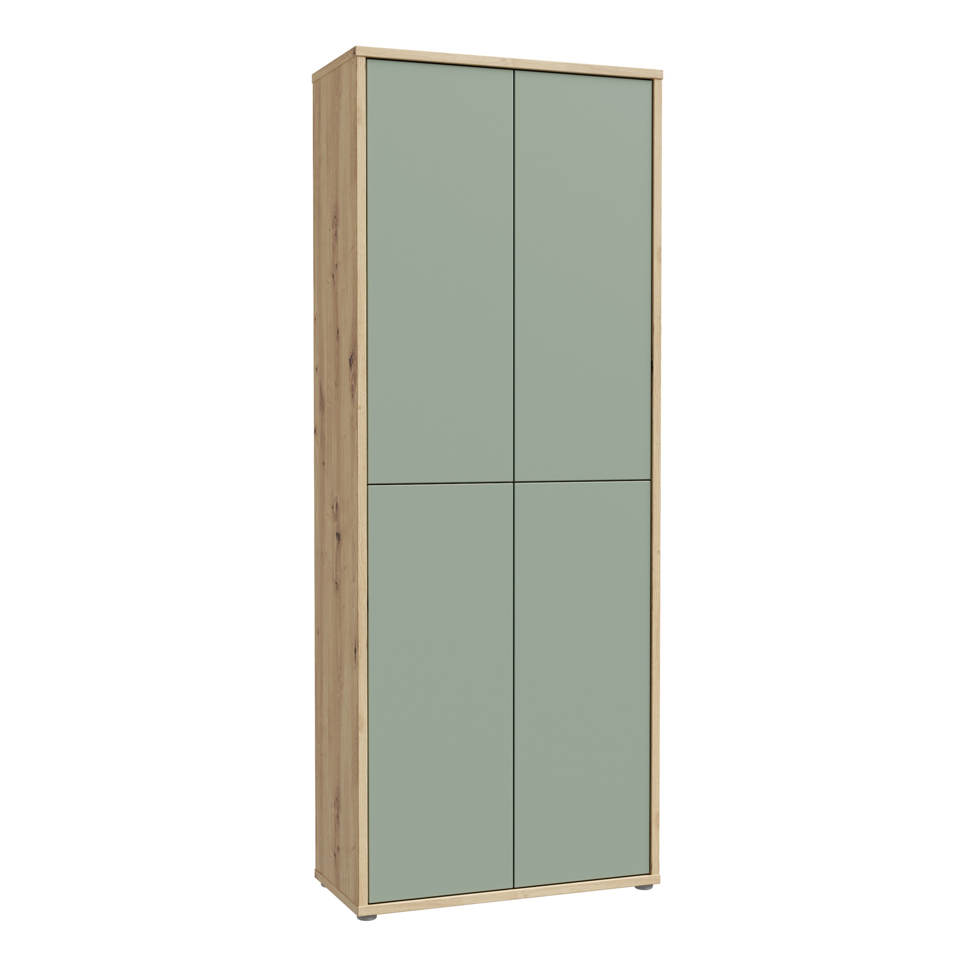 AVELINE Storage Cabinet with 4 Push to Open Doors - Artisan Oak with Sage Green