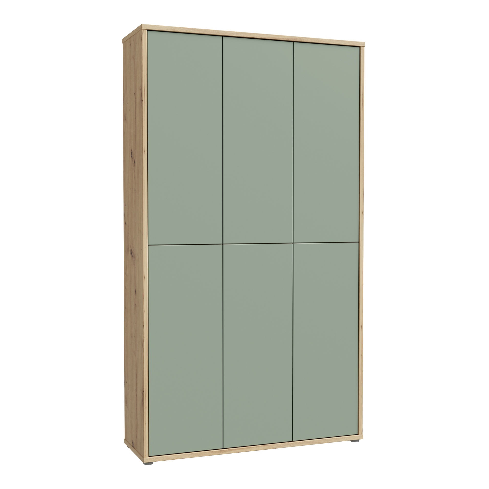 AVELINE Storage Cabinet with 6 Push to Open Doors - Artisan Oak with Sage Green