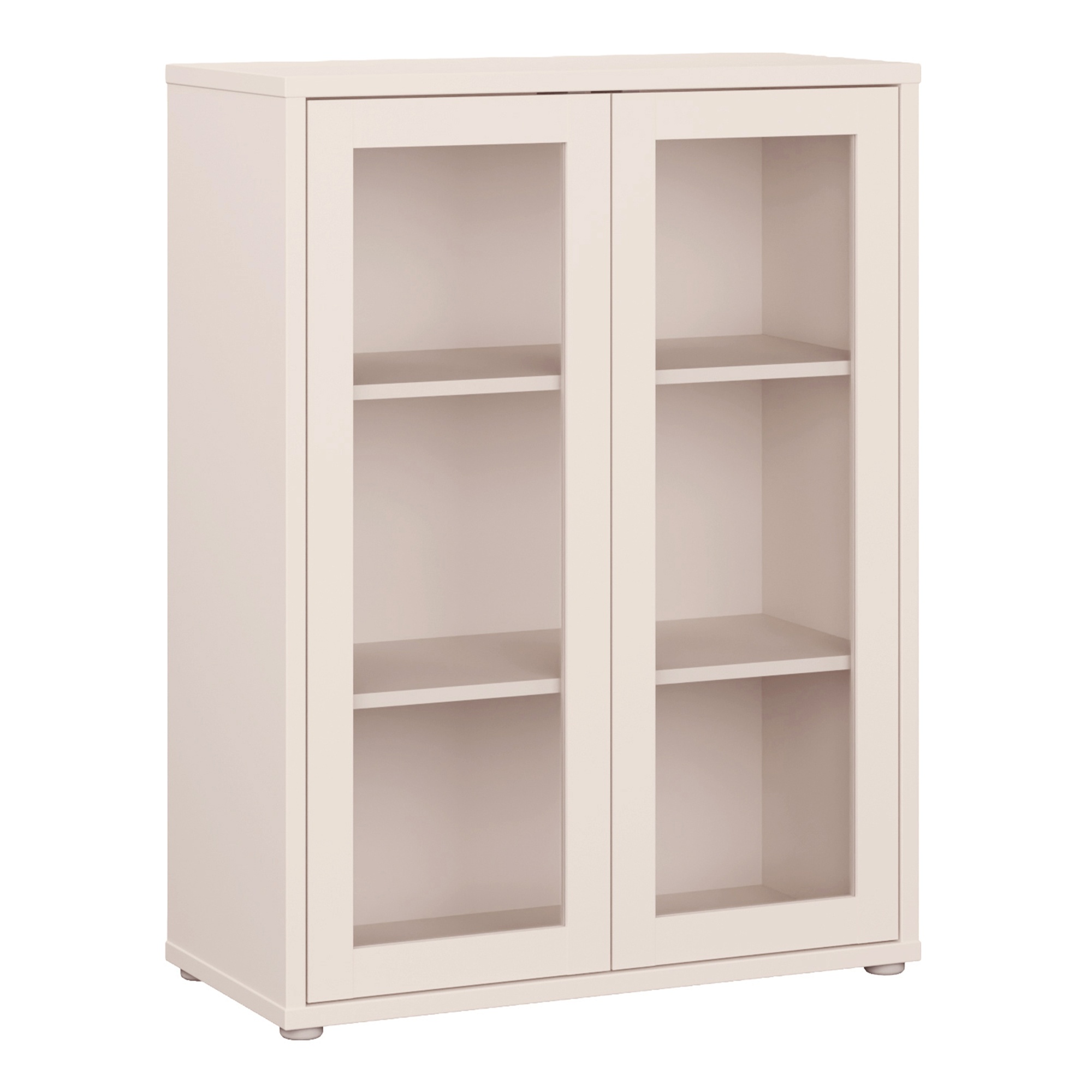 AVELINE Low Glass Fronted Display Cabinet with 2 Push to Open Doors - Sand