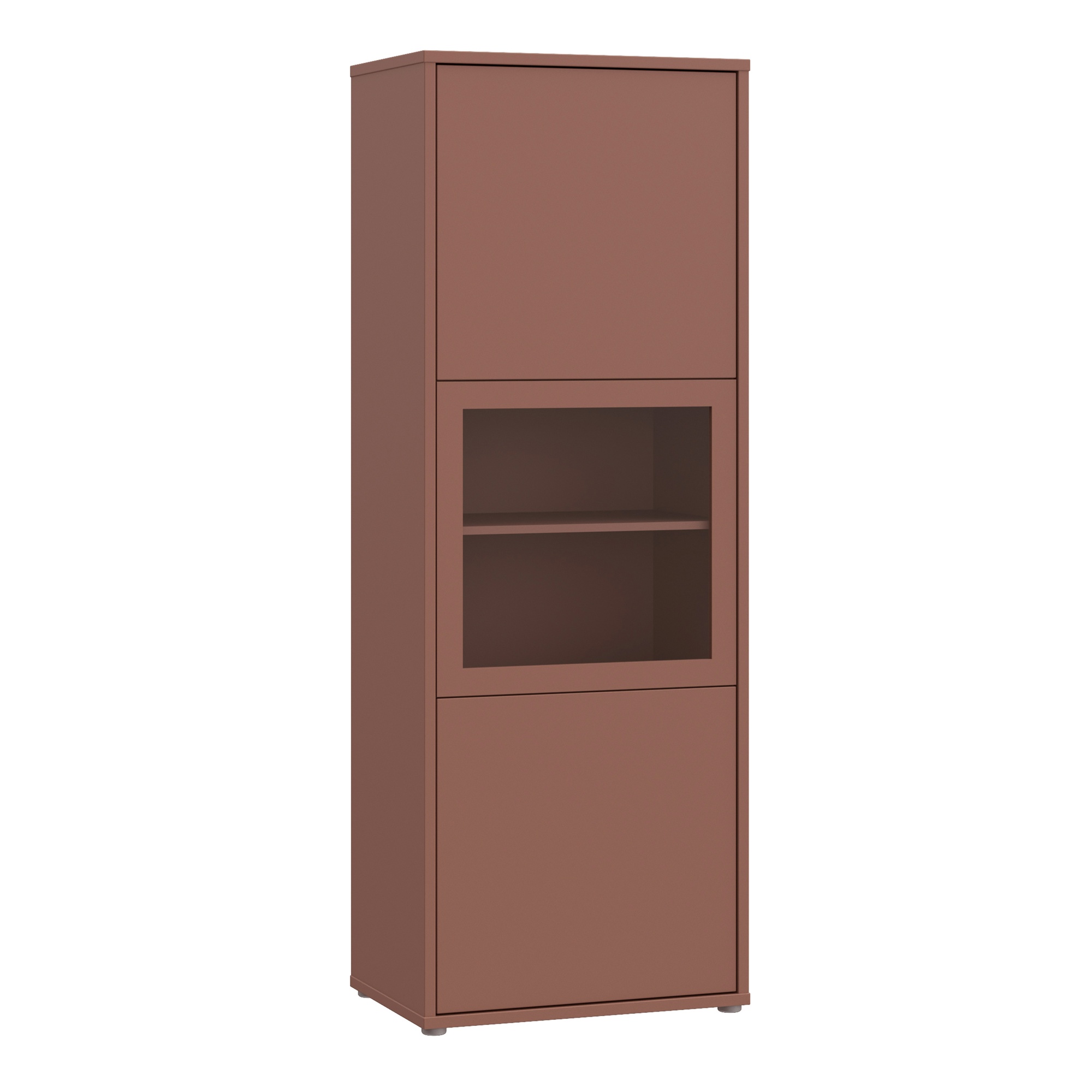 AVELINE Narrow Display Cabinet with 3 Push to Open Doors - Terracotta