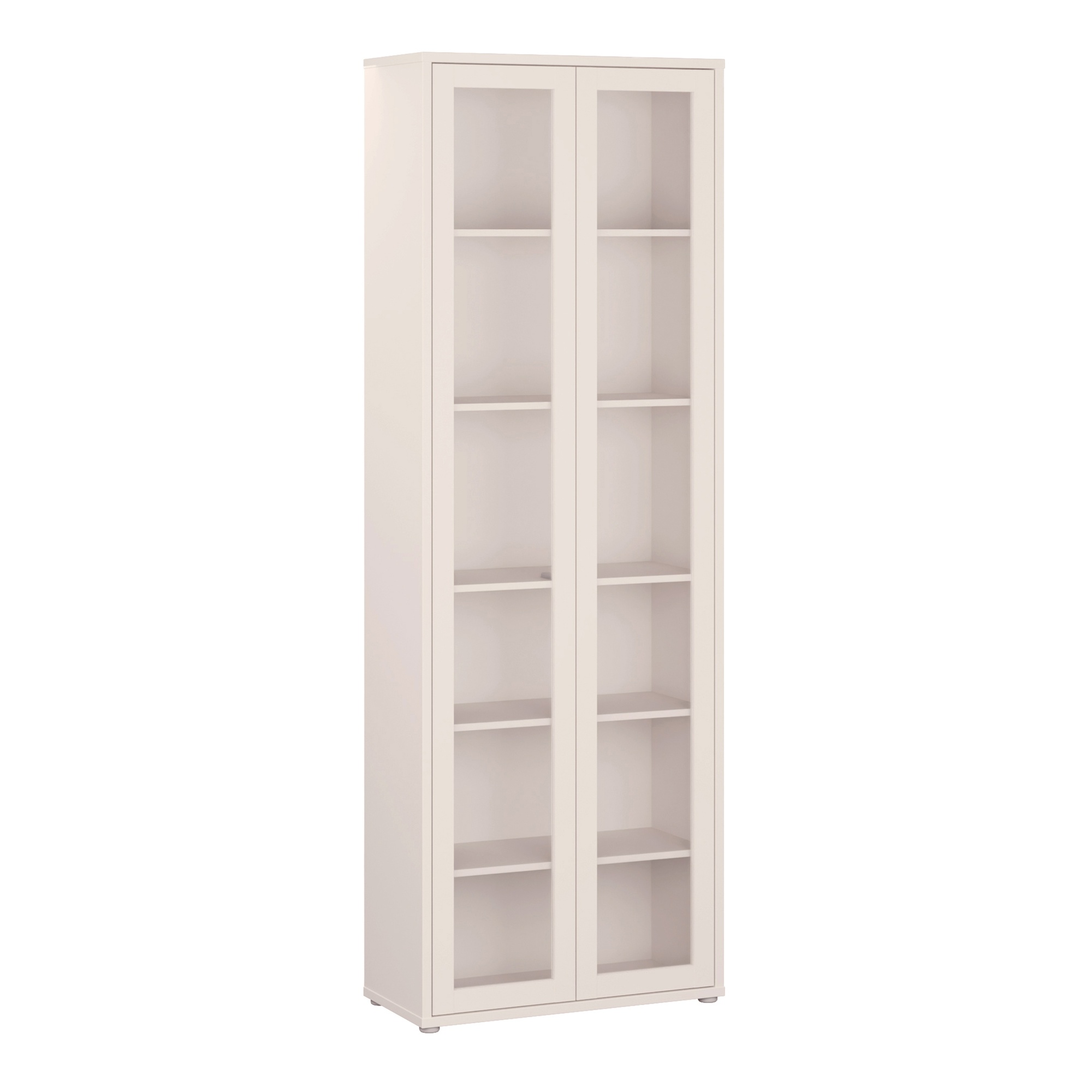 AVELINE Slim Tall Display Cabinet with 2 Push to Open Glass Doors and 5 Shelves - Sand