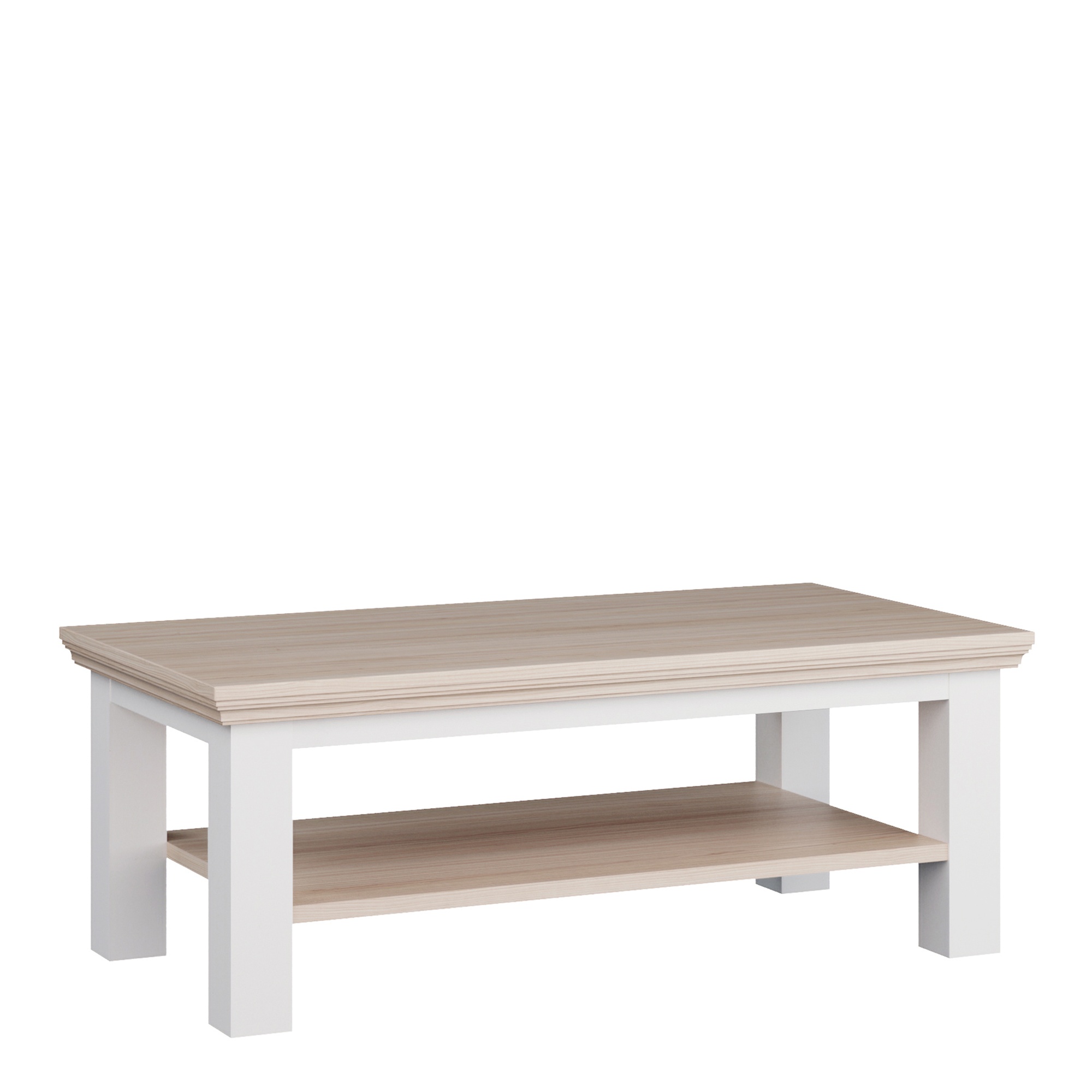 ELMRIDGE Large Rectangular Coffee Table with Shelf - White with Riva Oak
