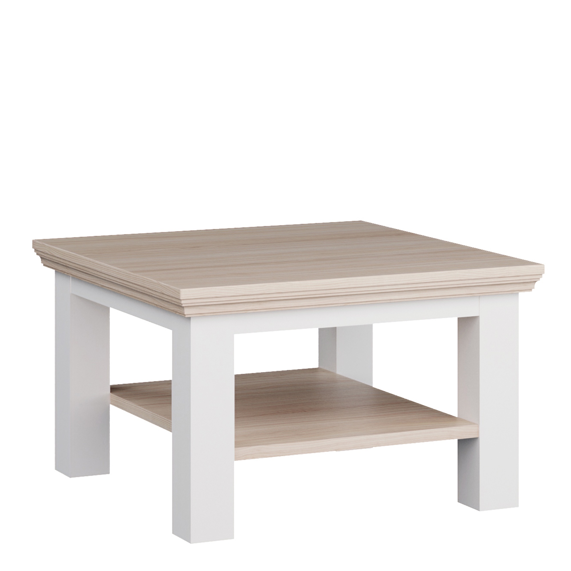 ELMRIDGE Small Coffee Table with Shelf - White with Riva Oak