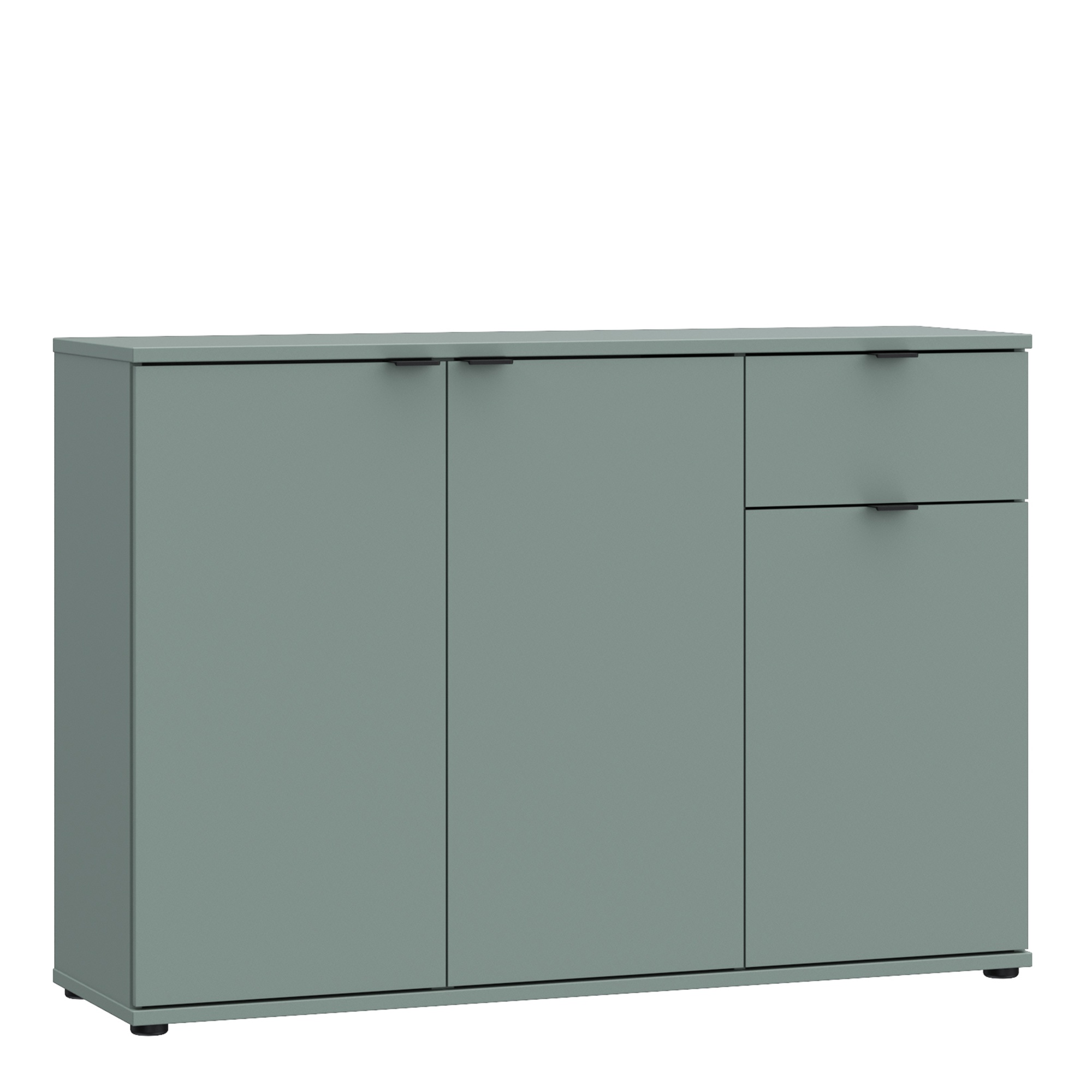 HELION Wide Sideboard Cupboard with 3 Doors and Drawer - Sage Green