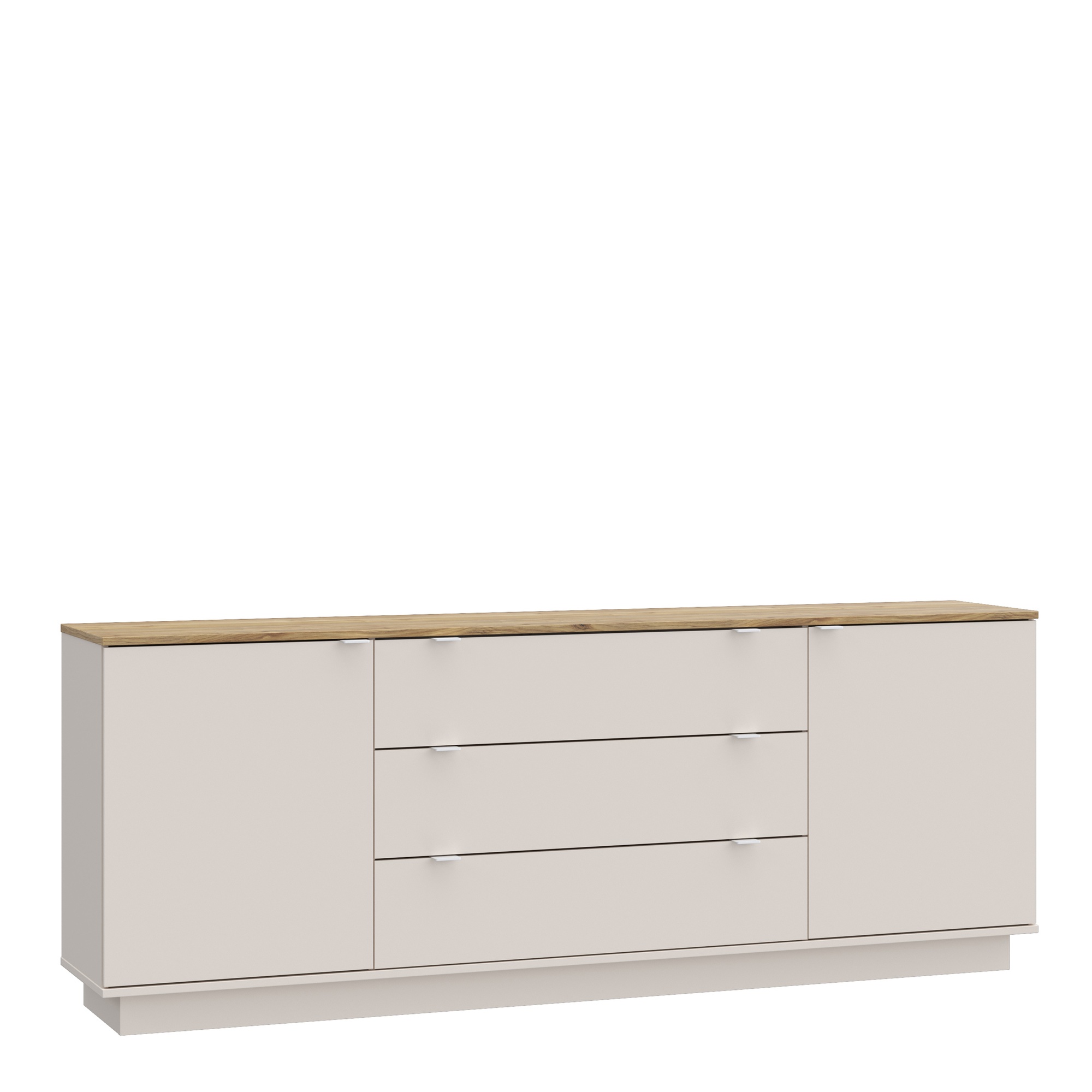 HELION Large Sideboard with 3 Drawers and 2 Doors - Mauvella Oak with Sand