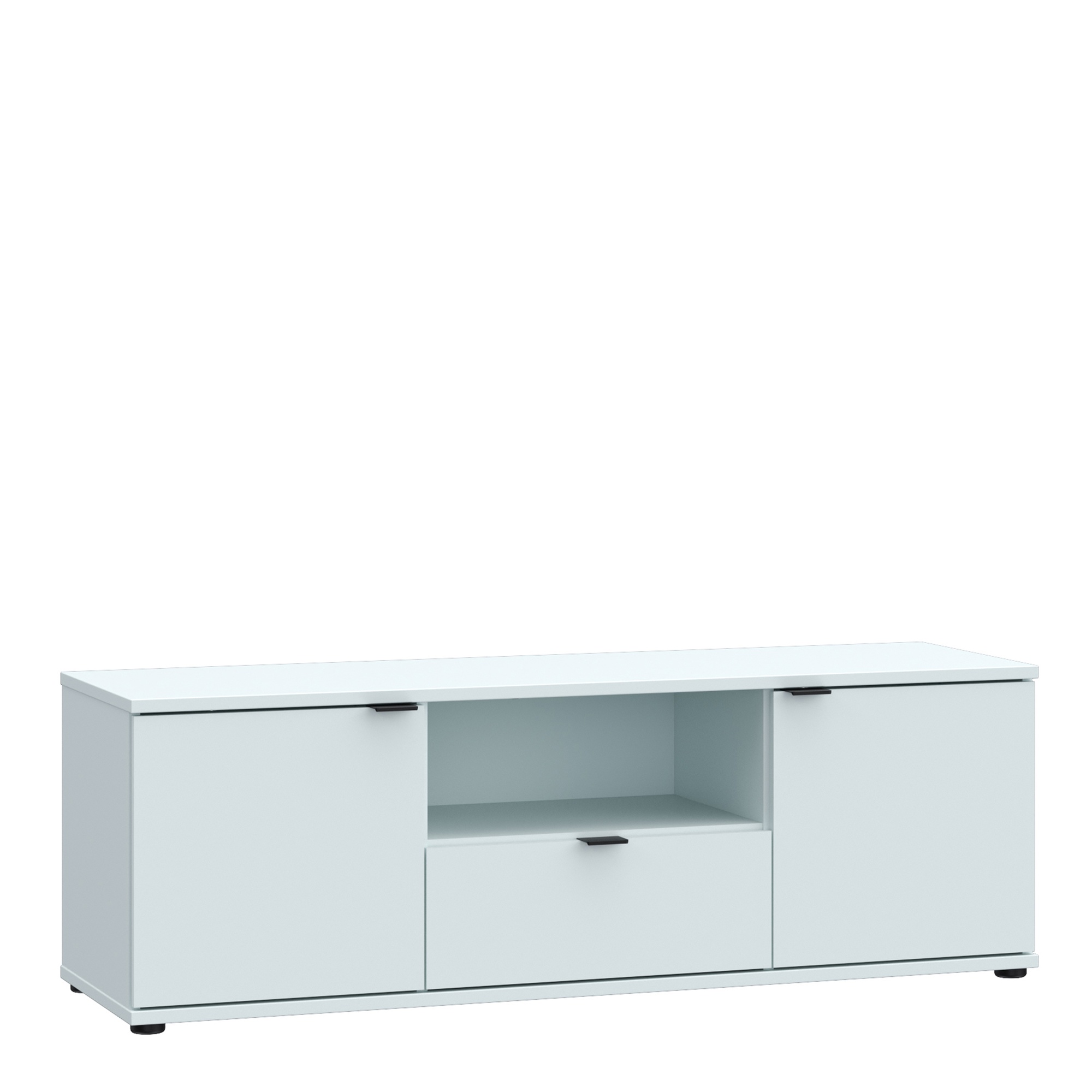 HELION Wide TV Unit Cabinet with Open Shelf, Drawer and 2 Doors - Light Grey