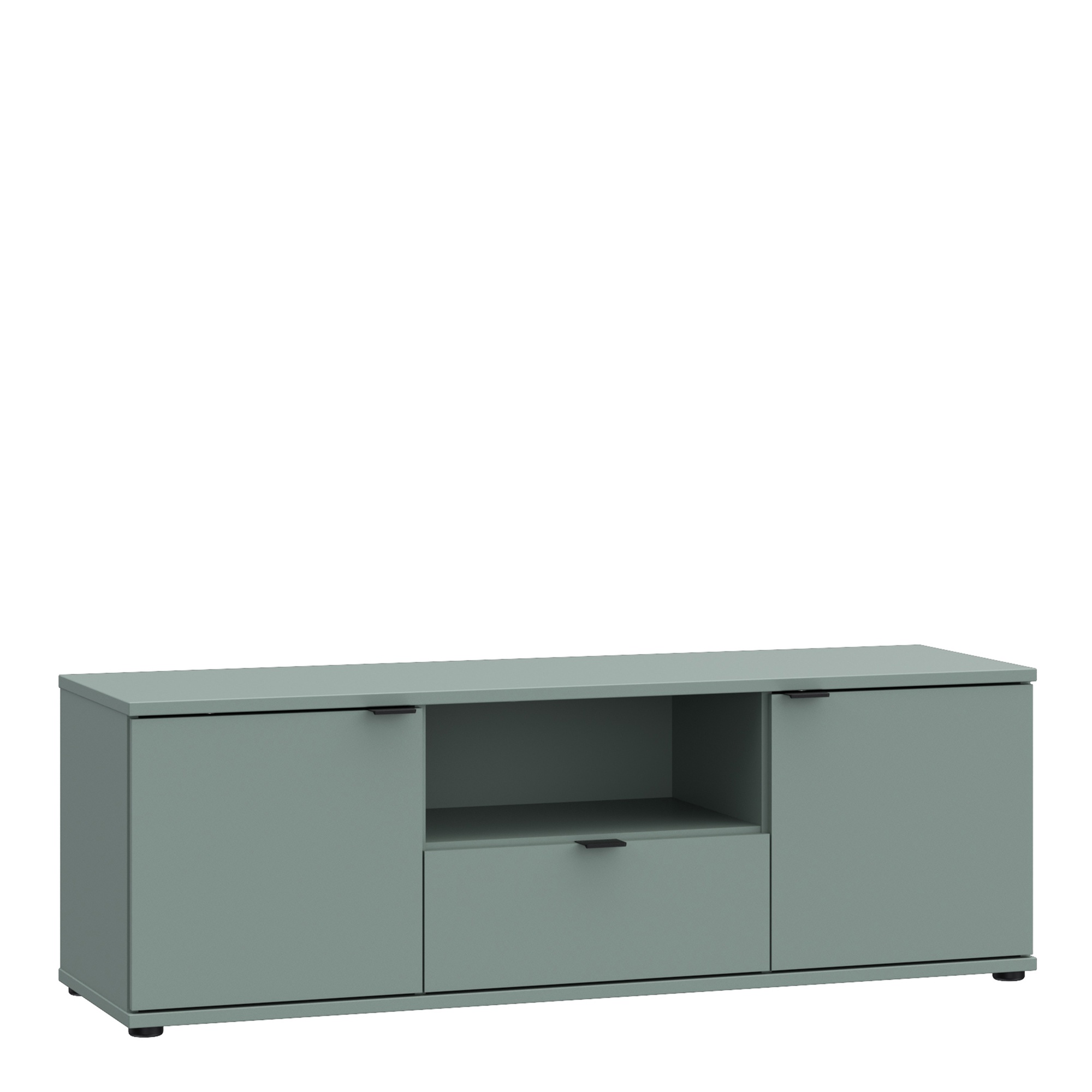 HELION Wide TV Unit Cabinet with Open Shelf and 2 Doors - Sage Green