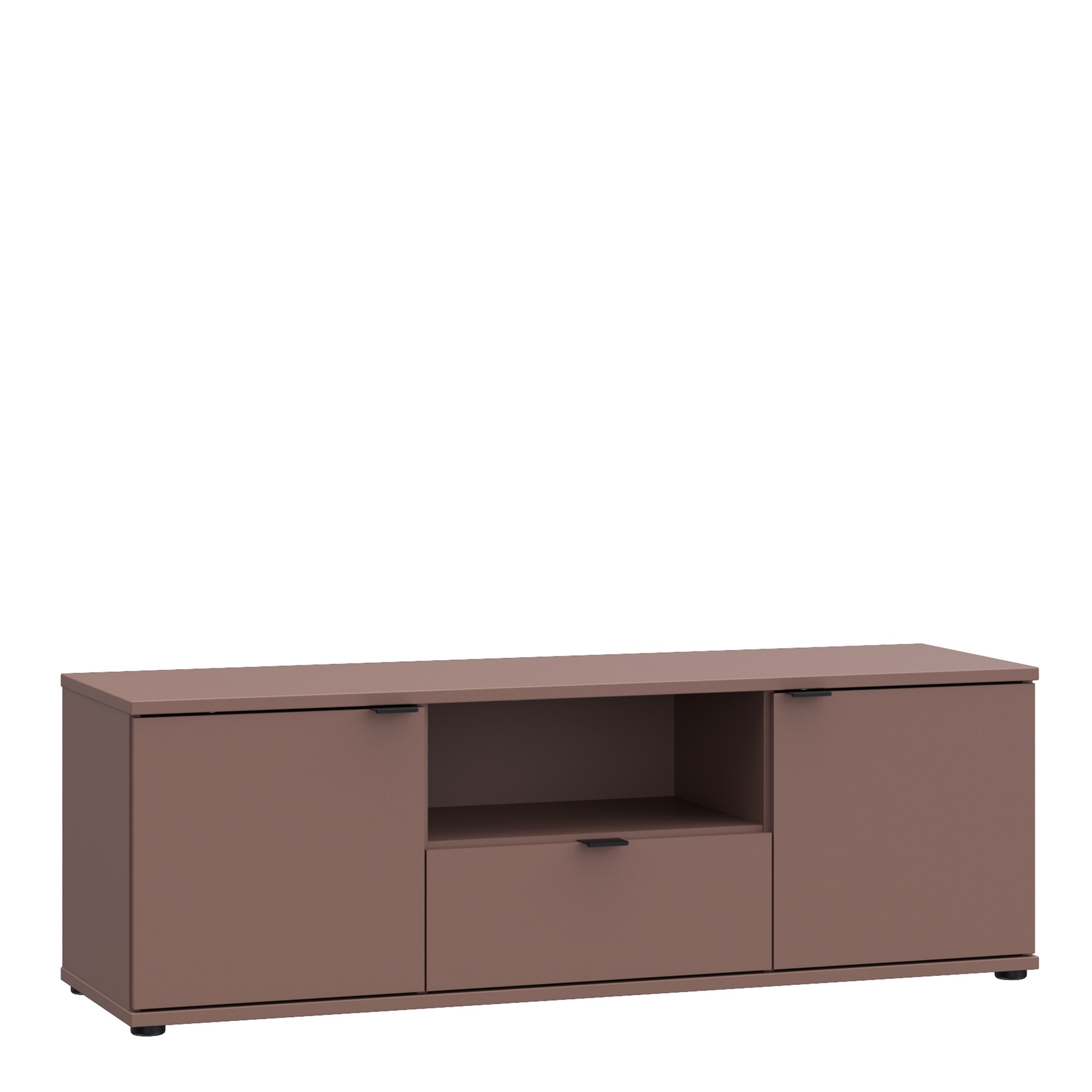 HELION Wide TV Unit Cabinet with Open Shelf, Drawer and 2 Doors - Terracotta