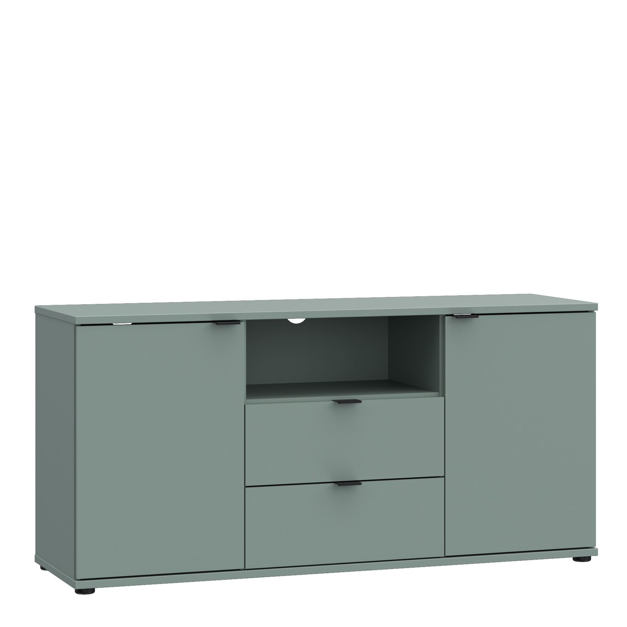 HELION TV Unit Cabinet with Open Shelf, Drawer and 2 Doors - Sage Green