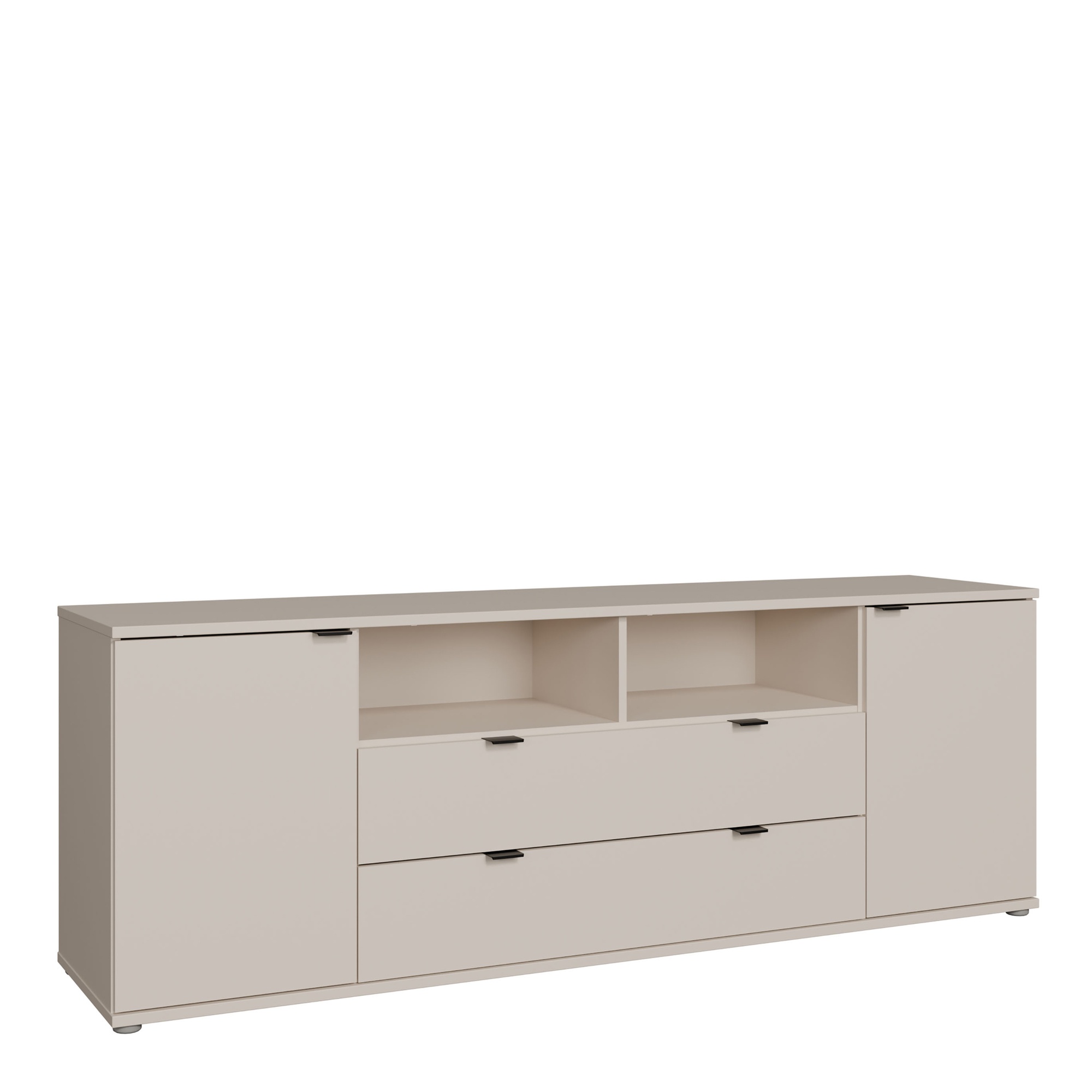 HELION Wide TV Unit Cabinet with Open Shelving, 2 Drawers and 2 Doors - Sand
