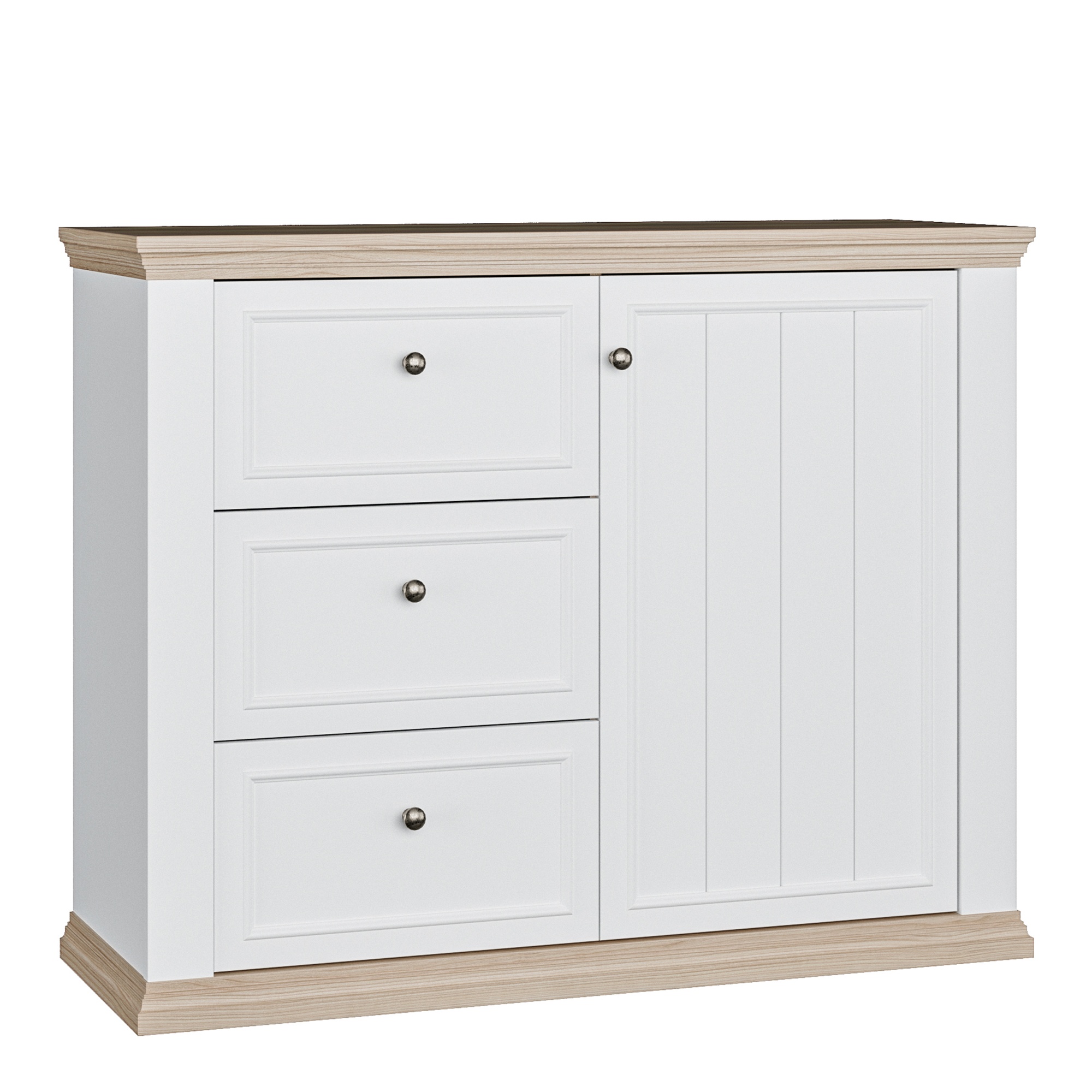 ELMRIDGE Sideboard with 3 Drawers and 1 Door - White with Riva Oak