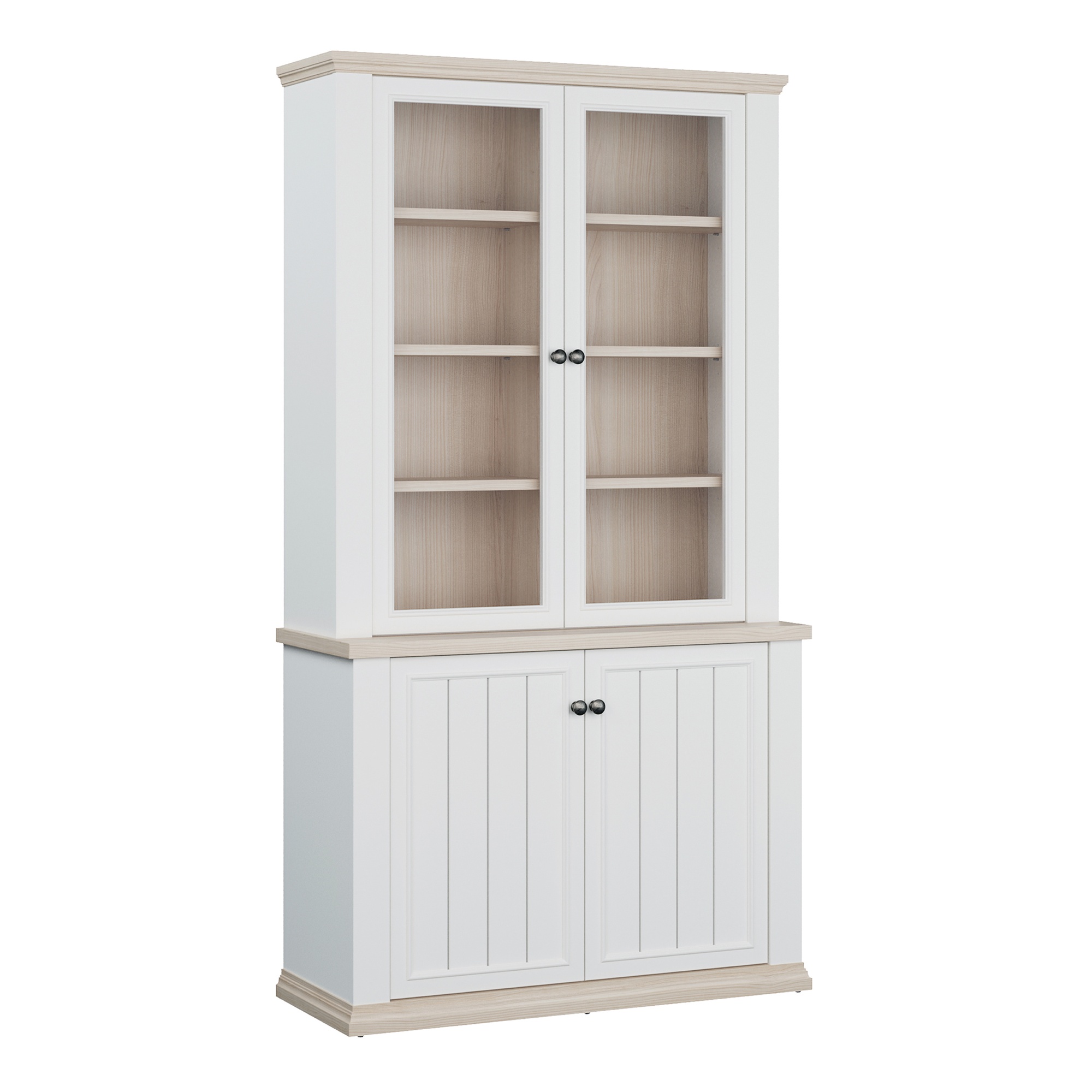 ELMRIDGE Display Cabinet with 4 Doors - White with Riva Oak