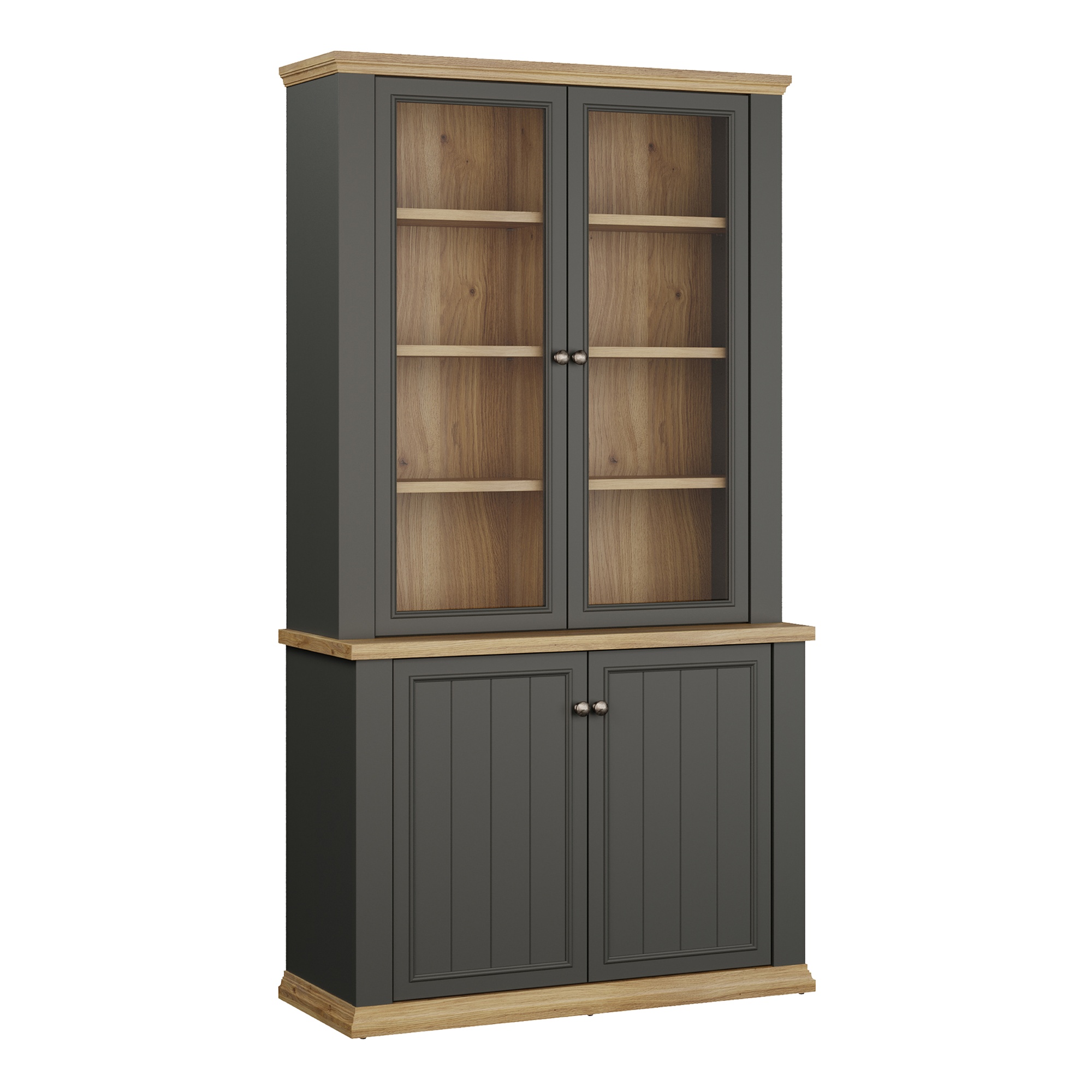ELMRIDGE Display Cabinet with 4 Doors - Grey with Mauvella Oak