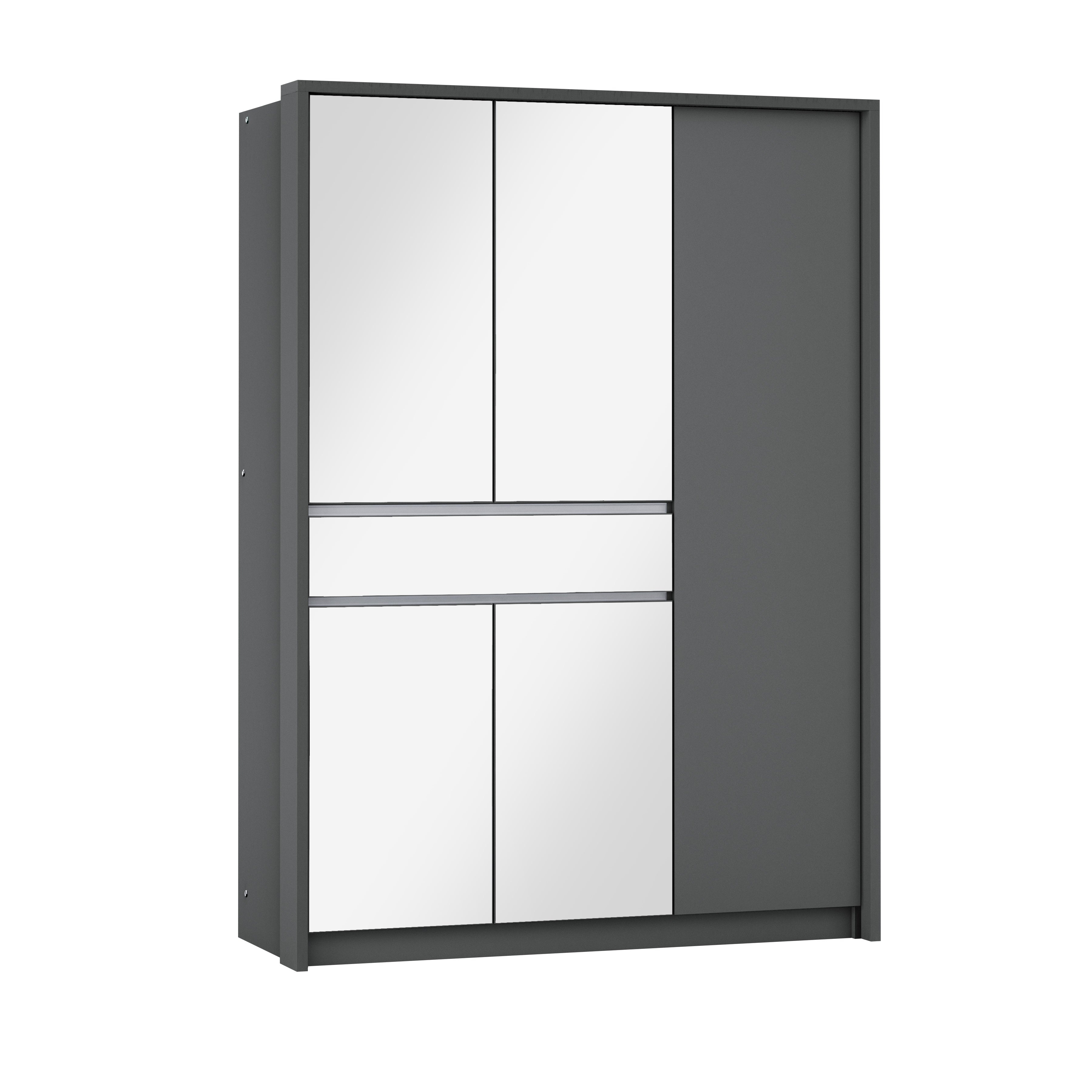 WAVERLEY 5 Door Mirrored Wardrobe with 1 Drawer Grey - 151cm