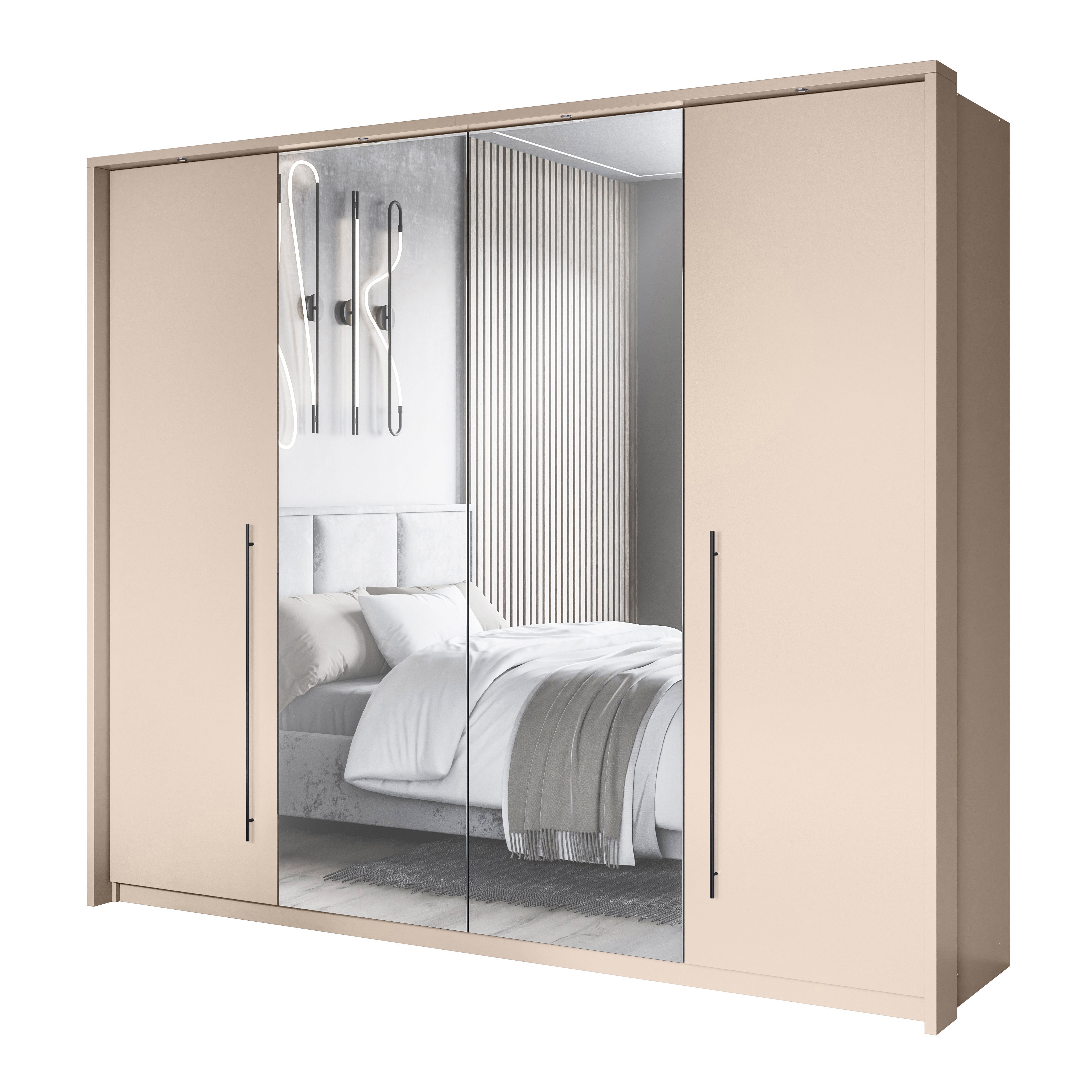 SAVIRA 4 Door Mirrored Sliding Wardrobe Beige - 255cm