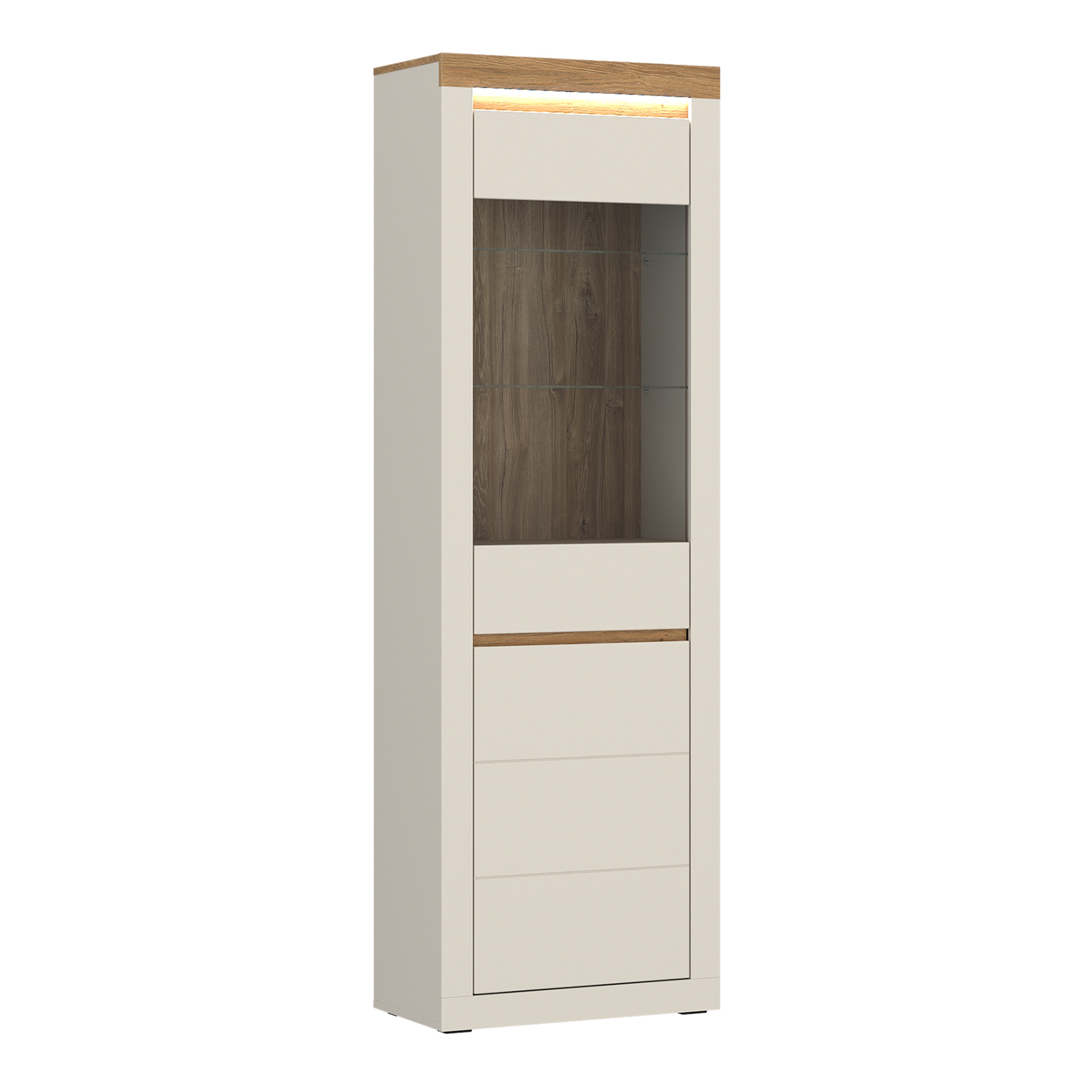 NAXTON Tall Display Cabinet with 1 Door - Cashmere with Stone Oak