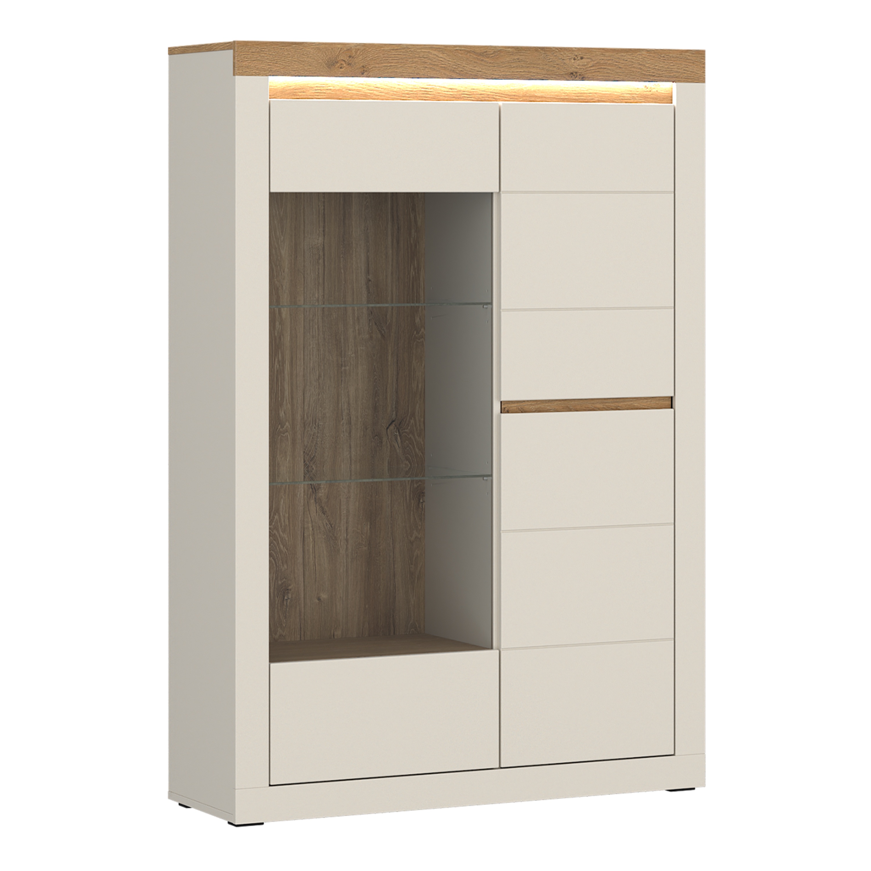 NAXTON Display Cabinet with 2 Doors (Right Hand) - Cashmere with Stone Oak