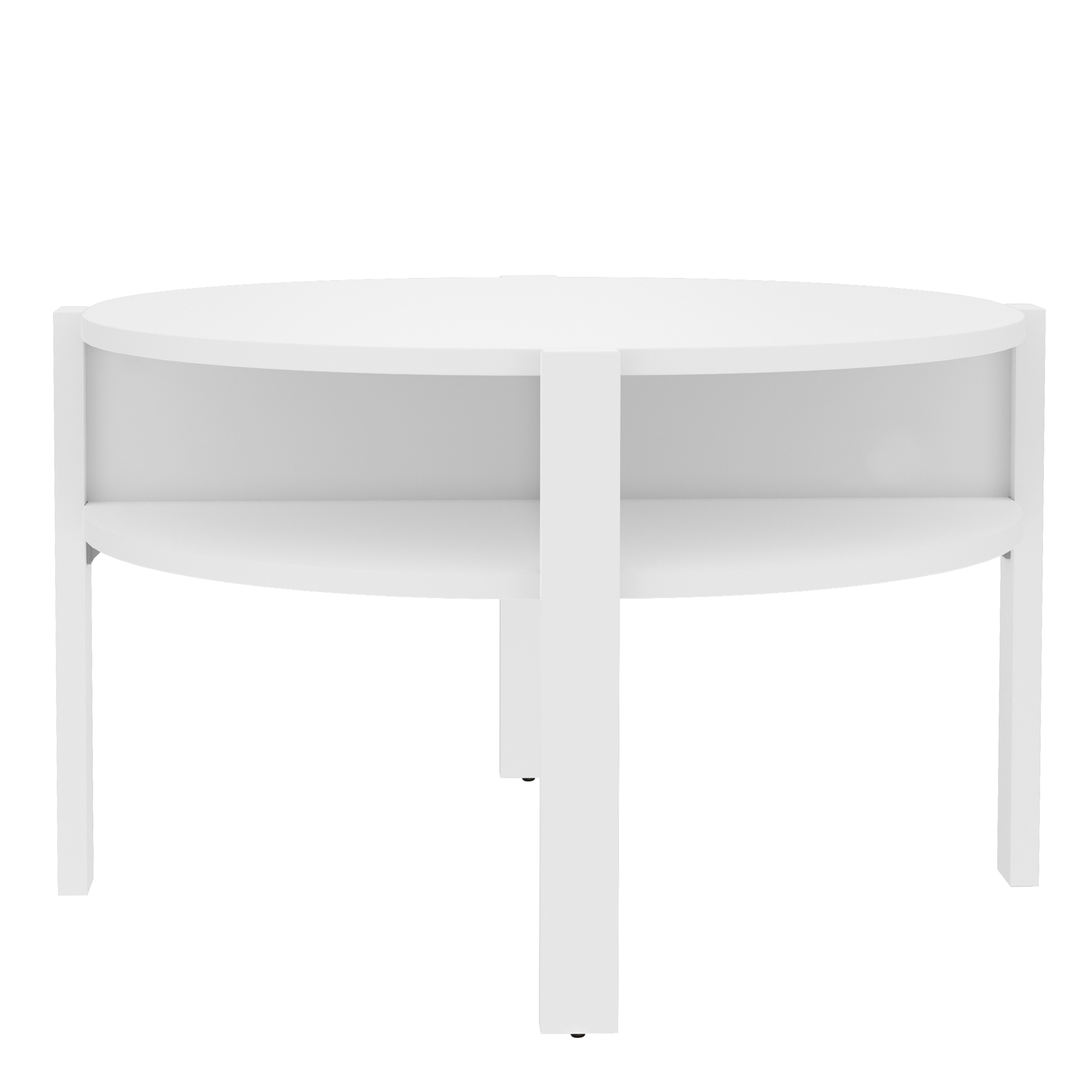 BAHARO Round Coffee Table with Open Shelf - White