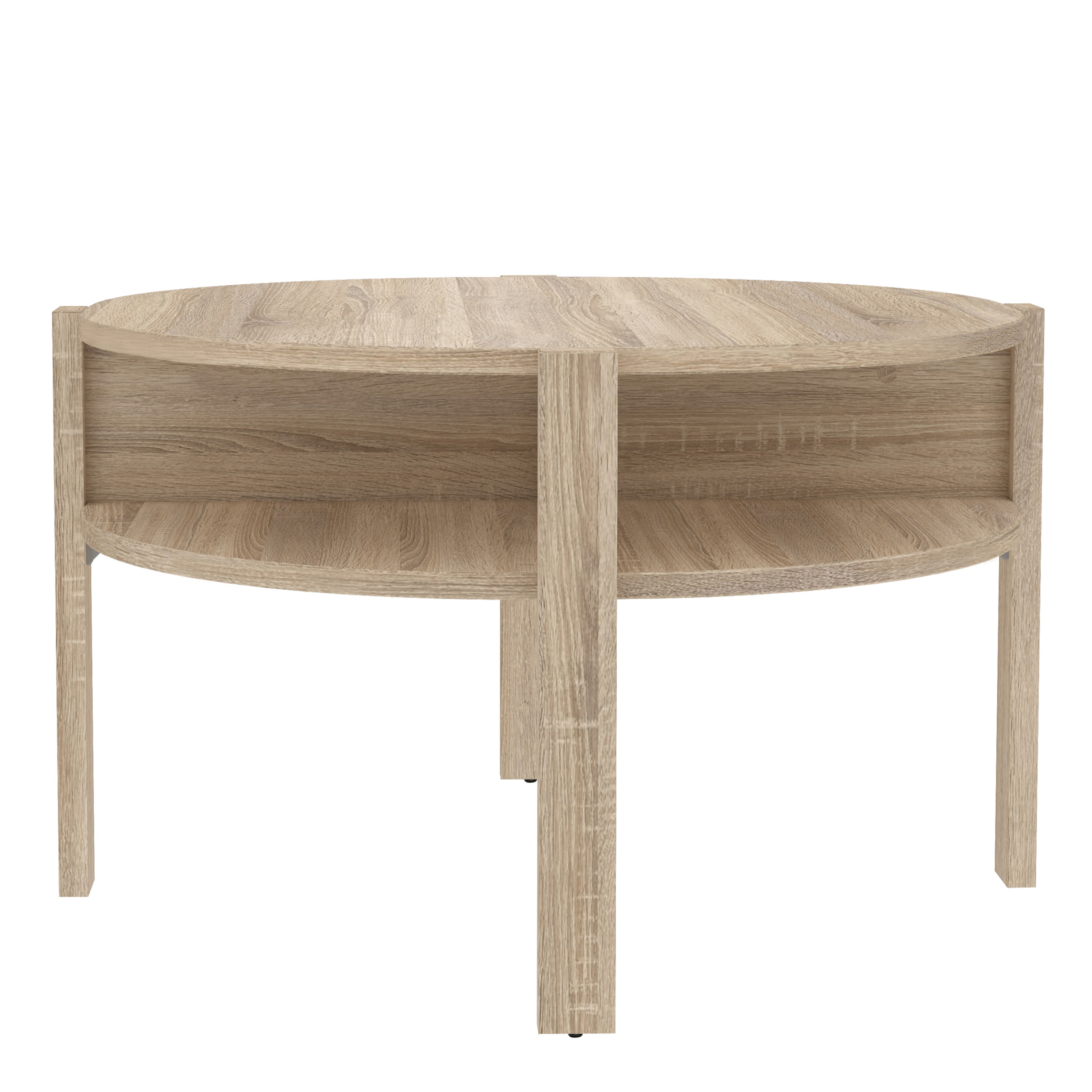 BAHARO Round Coffee Table with Open Shelf - Sonoma Oak