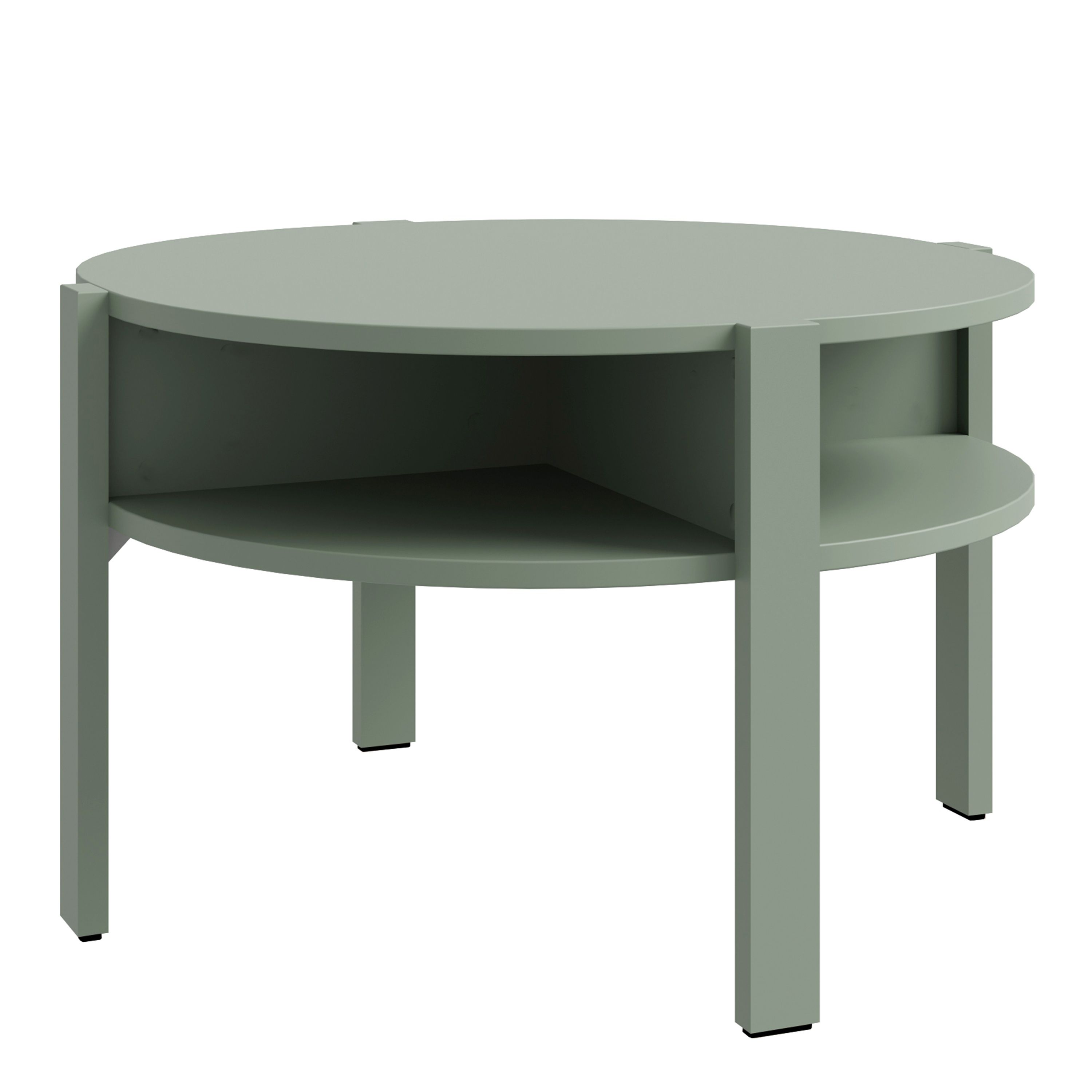 BAHARO Round Coffee Table with Open Shelf - Sage Green