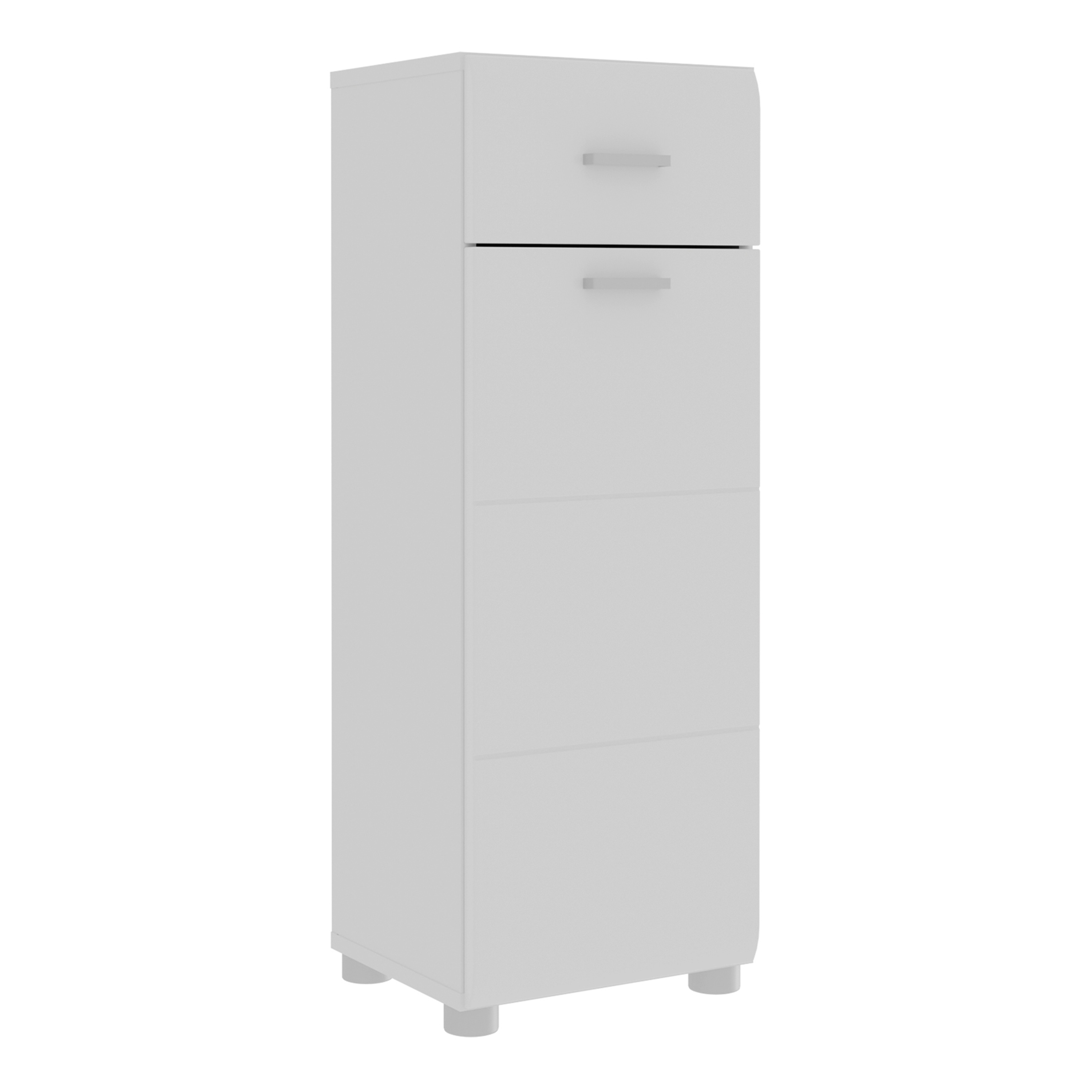 FROSTIC Bathroom Storage Cabinet with 1 Door and 1 Drawer, Silver Handles - White High Gloss