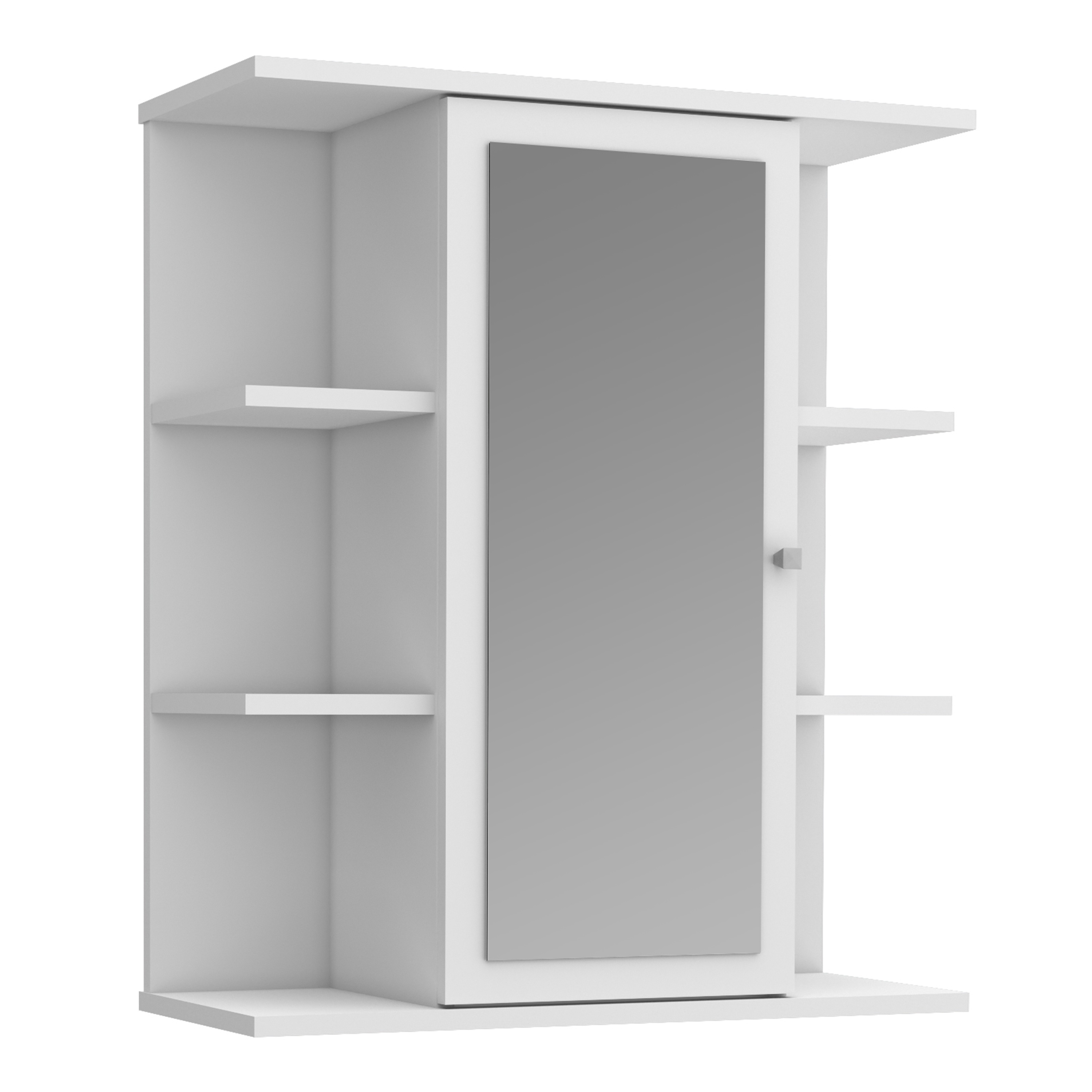 IPSWICK Hanging Bathroom Mirror Cabinet with 1 Mirrored Door, 6 Shelves and Silver Handle - White