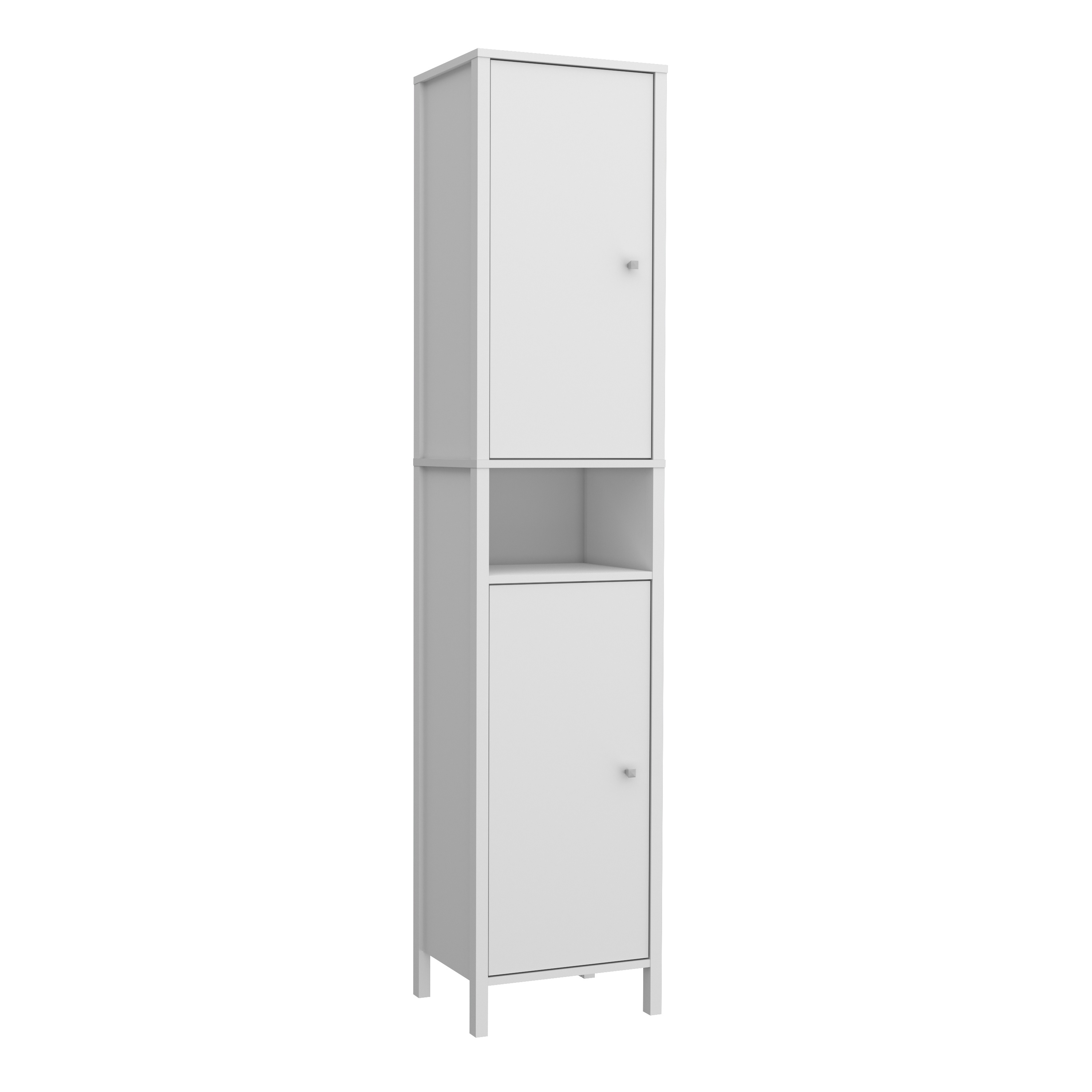 IPSWICK Tall Bathroom Storage Cabinet with 2 Doors and Silver Handles - White