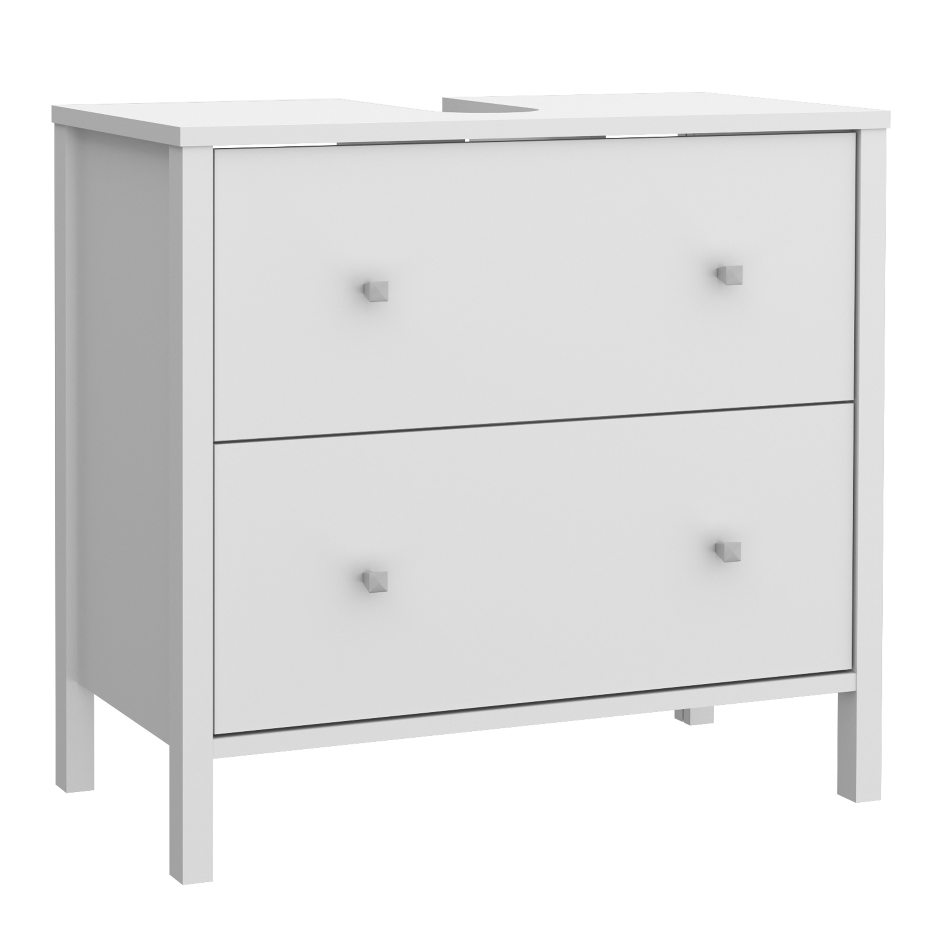 IPSWICK Under Sink Bathroom Vanity Unit with 2 Drawers and Silver Handles - White