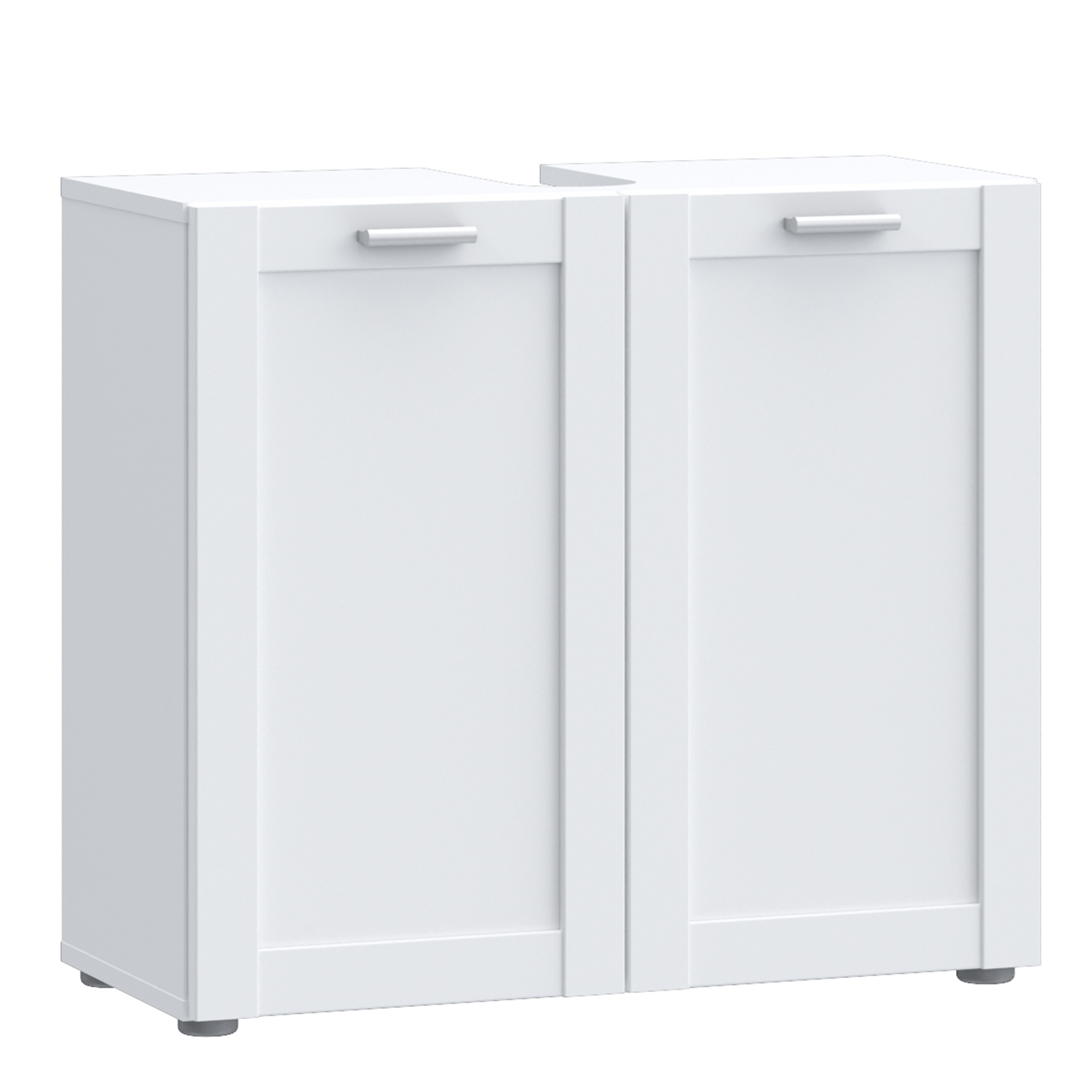 LOKARA Under Sink Bathroom Vanity Unit with 2 Doors and Silver Handles - White