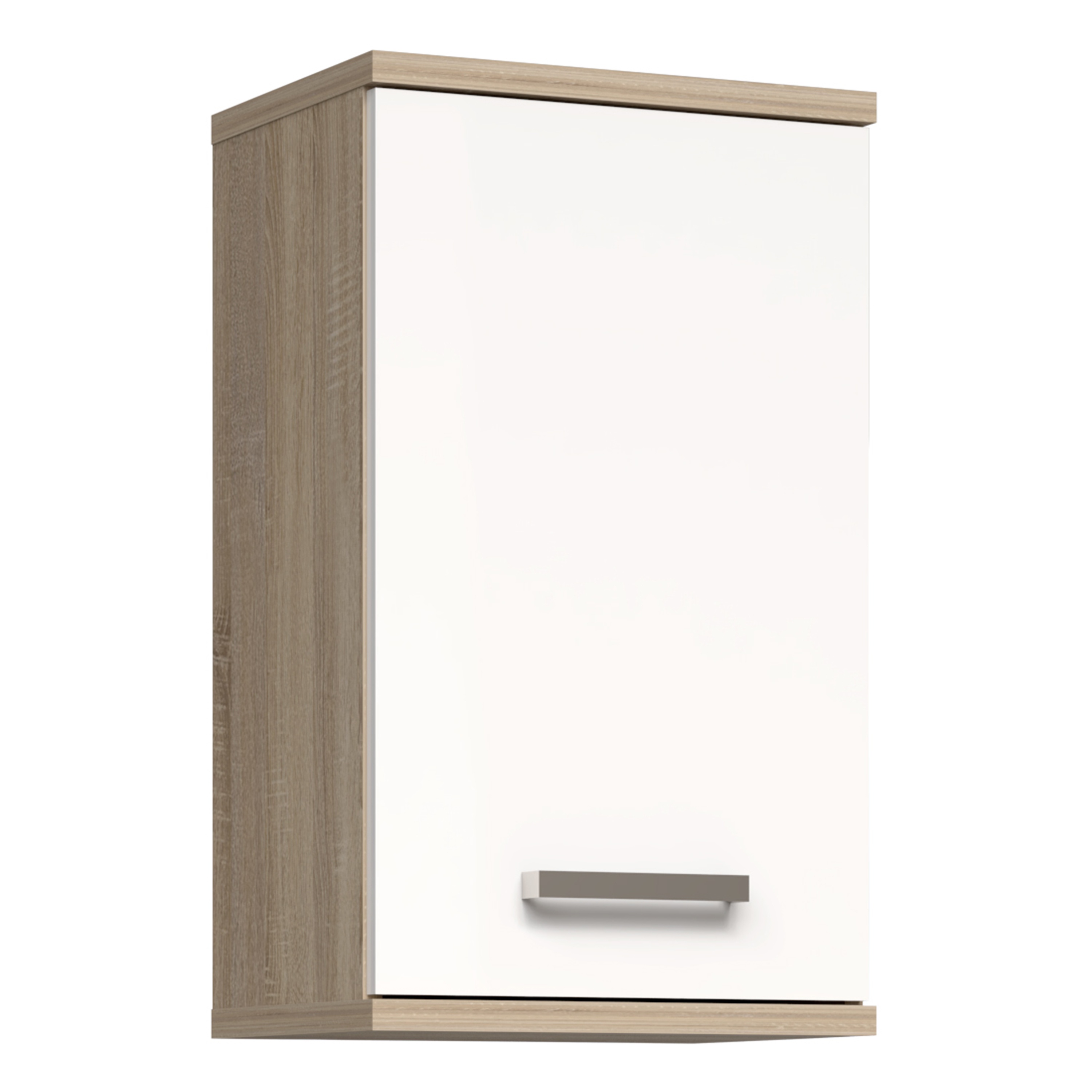 VERDON Small Hanging Bathroom Storage Cabinet with 1 Door - Sonoma Oak with White High Gloss