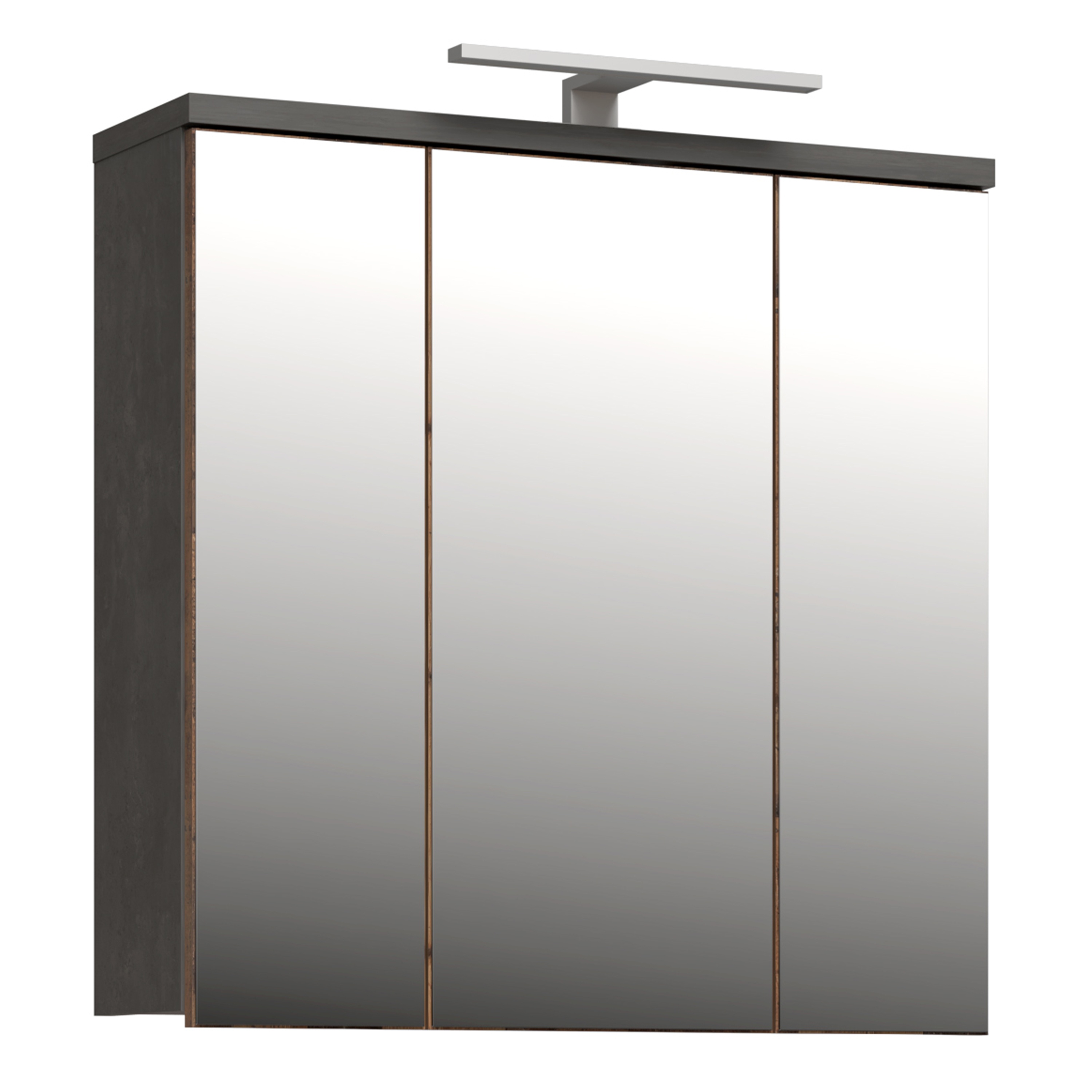 VERDON 3 Door Bathroom Mirror Cabinet with Integrated LED Lighting - Walnut with Dark Grey