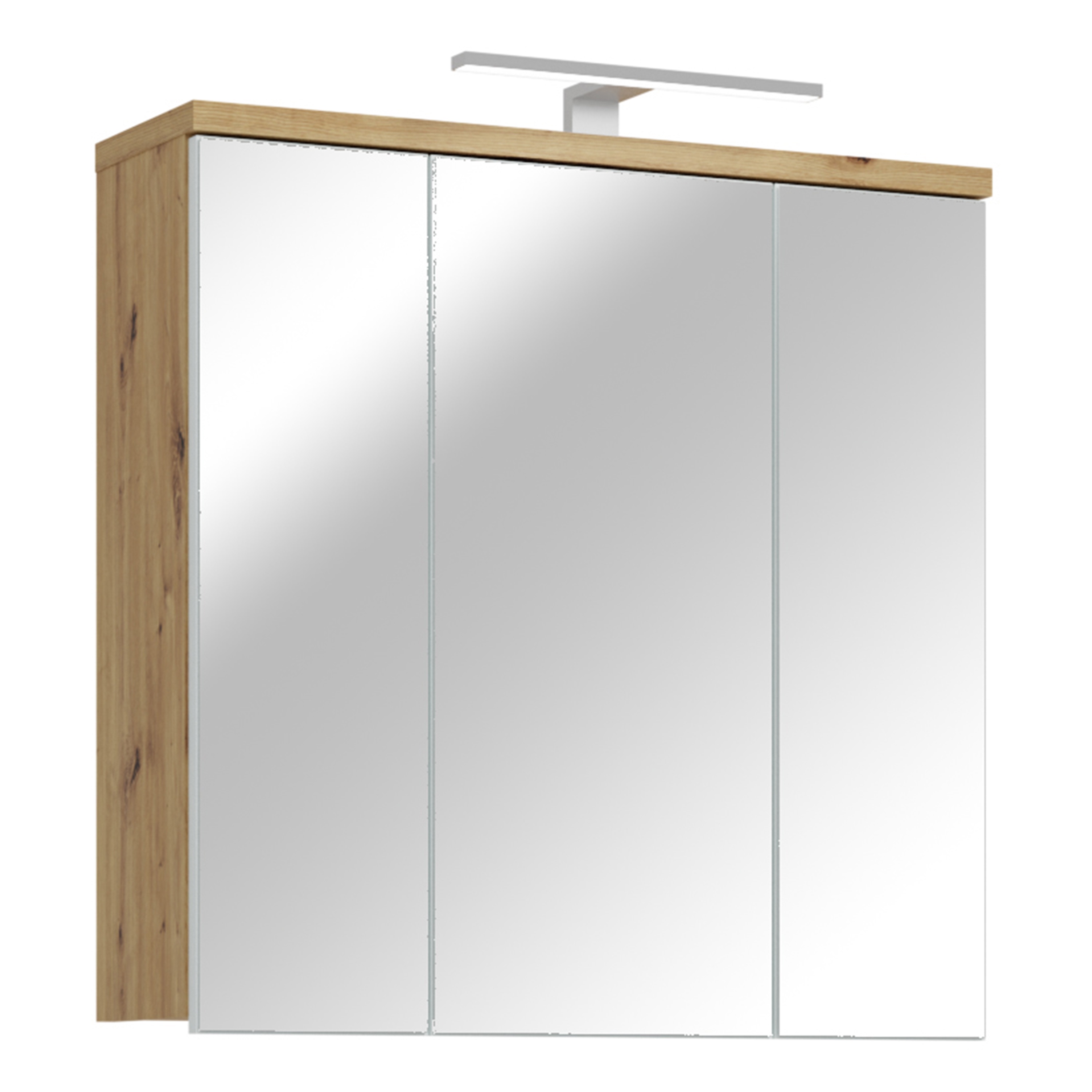 VERDON 3 Door Bathroom Mirror Cabinet with Integrated LED Lighting - Artisan Oak with Light Grey