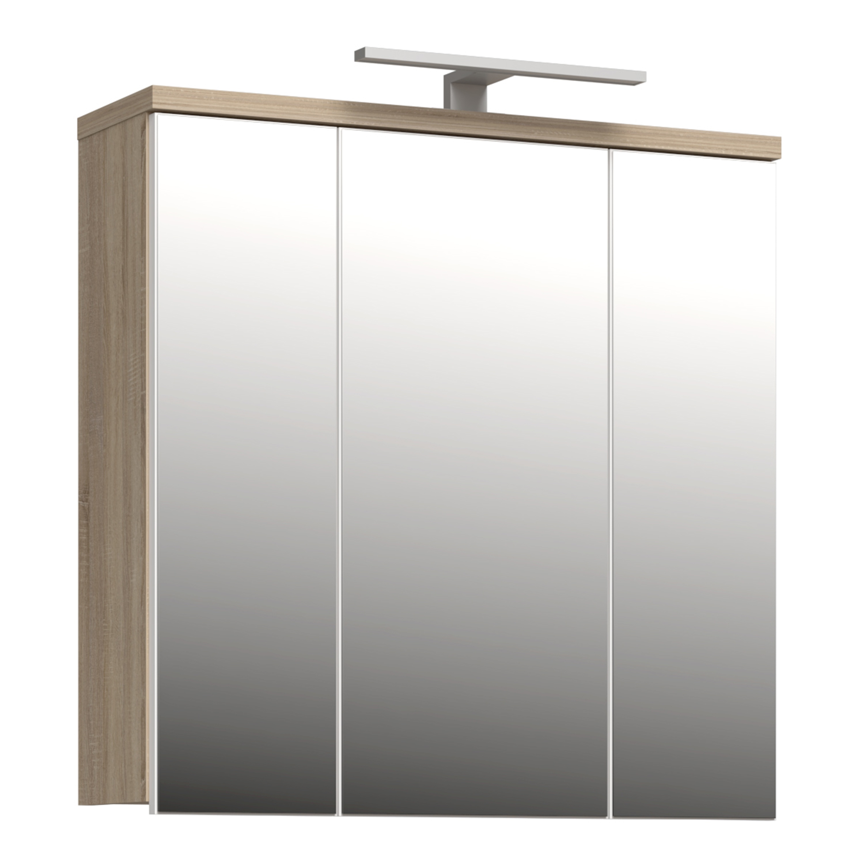 VERDON 3 Door Bathroom Mirror Cabinet with Integrated LED Lighting - Sonoma Oak with White Gloss