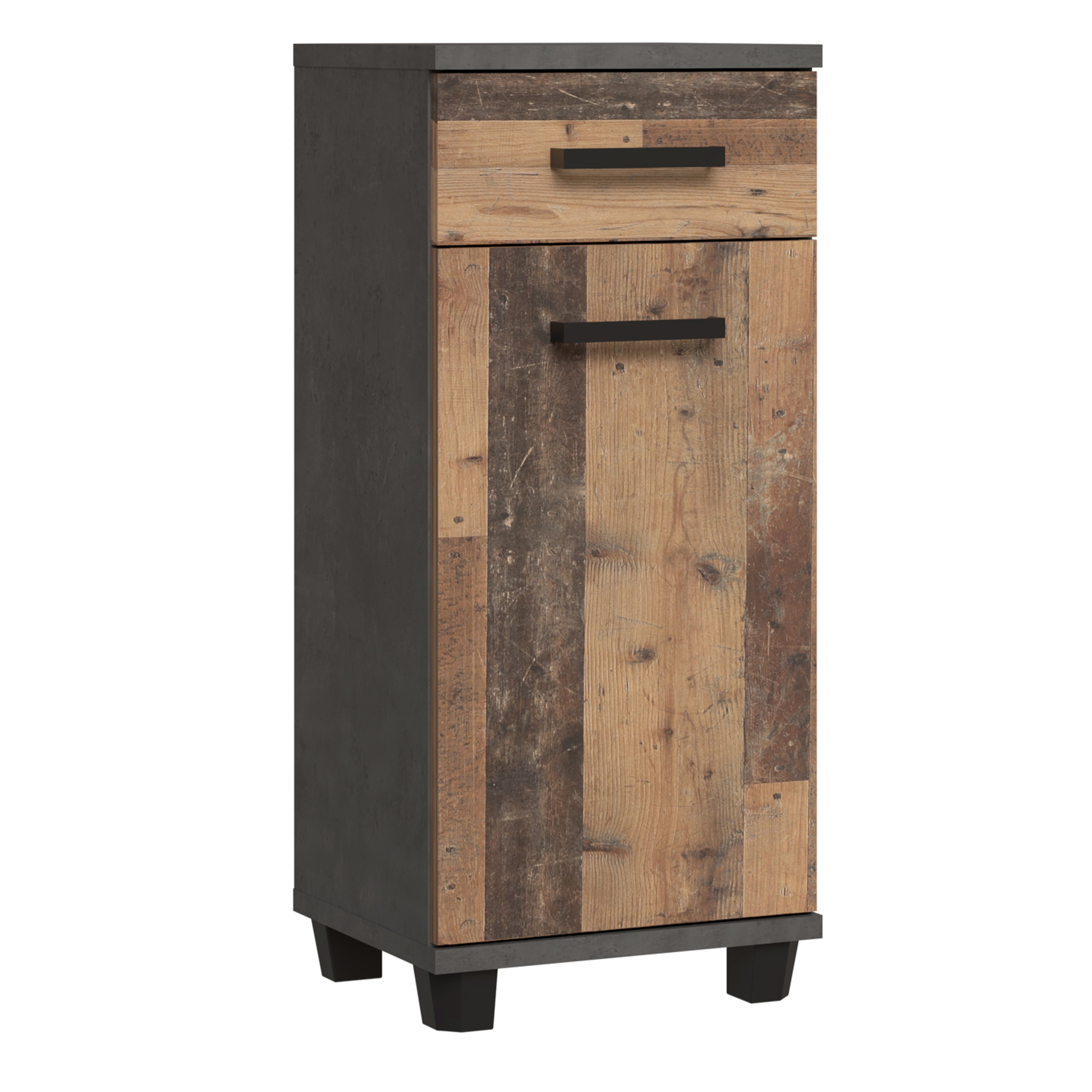 VERDON Bathroom Storage Cabinet with 1 Door and 1 Drawer - Walnut with Dark Grey