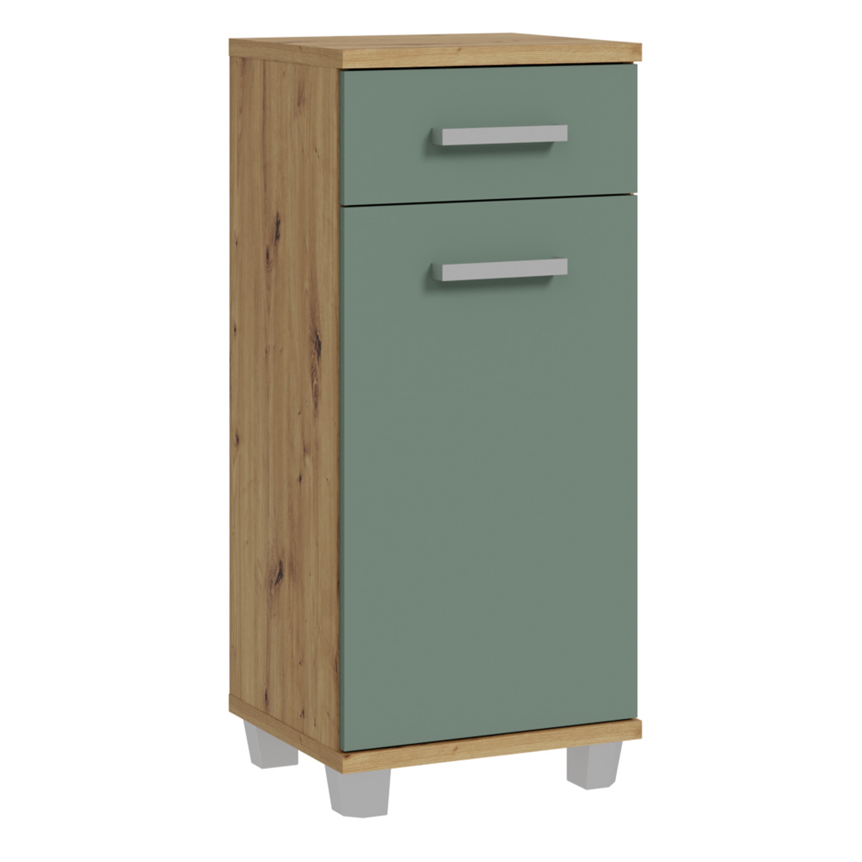 VERDON Bathroom Storage Cabinet with 1 Door and 1 Drawer - Artisan Oak with Sage Green