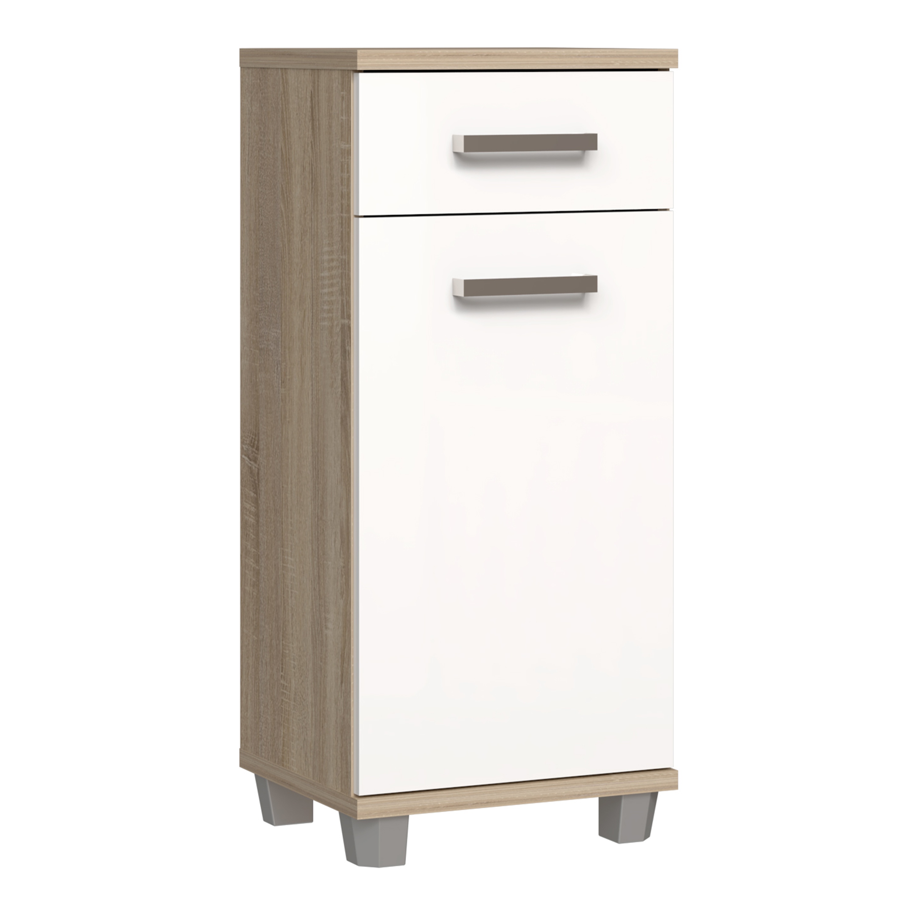 VERDON Bathroom Storage Cabinet with 1 Door and 1 Drawer - Sonoma Oak with White Gloss