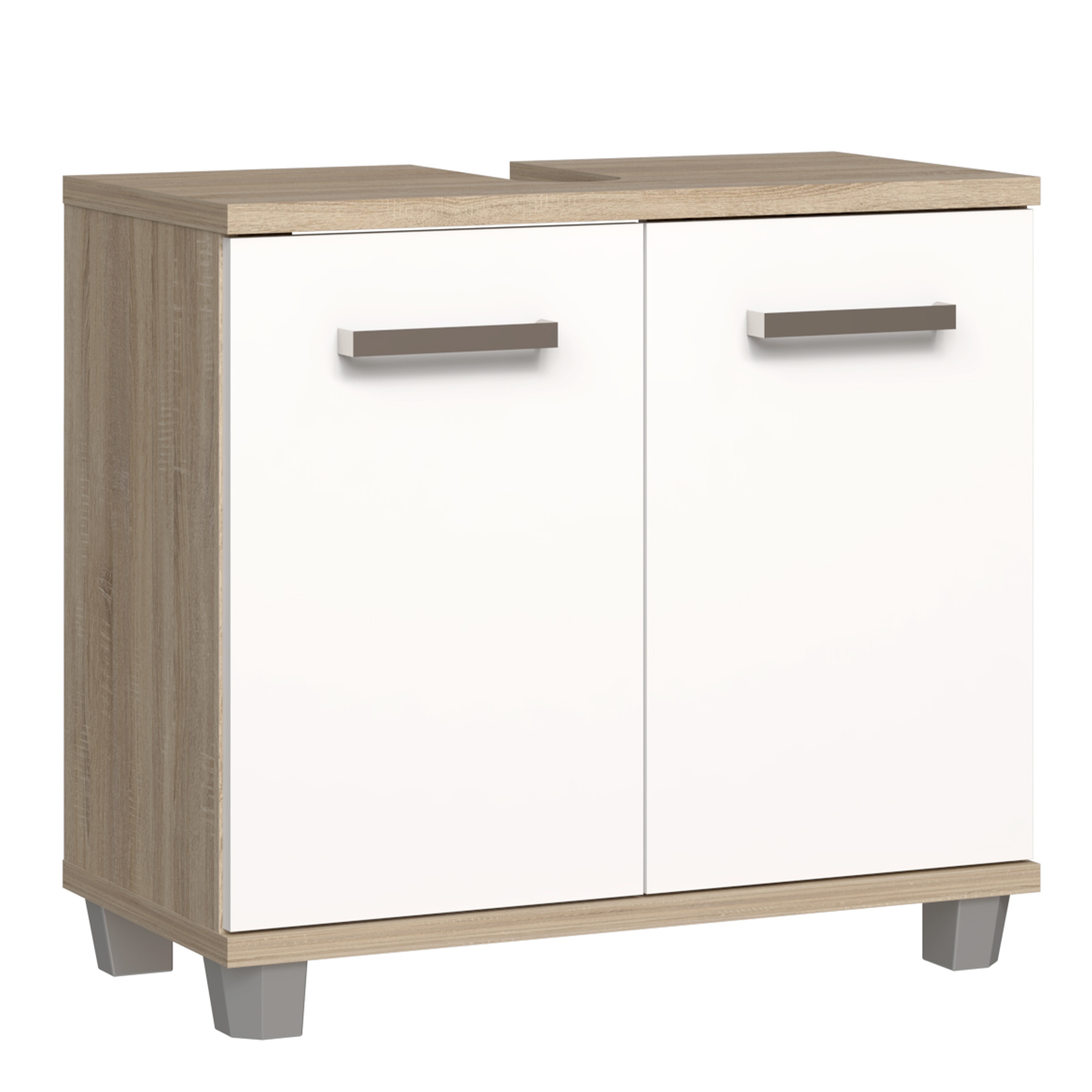 VERDON Under Sink Bathroom Vanity Unit with 2 Doors - Sonoma Oak with White High Gloss