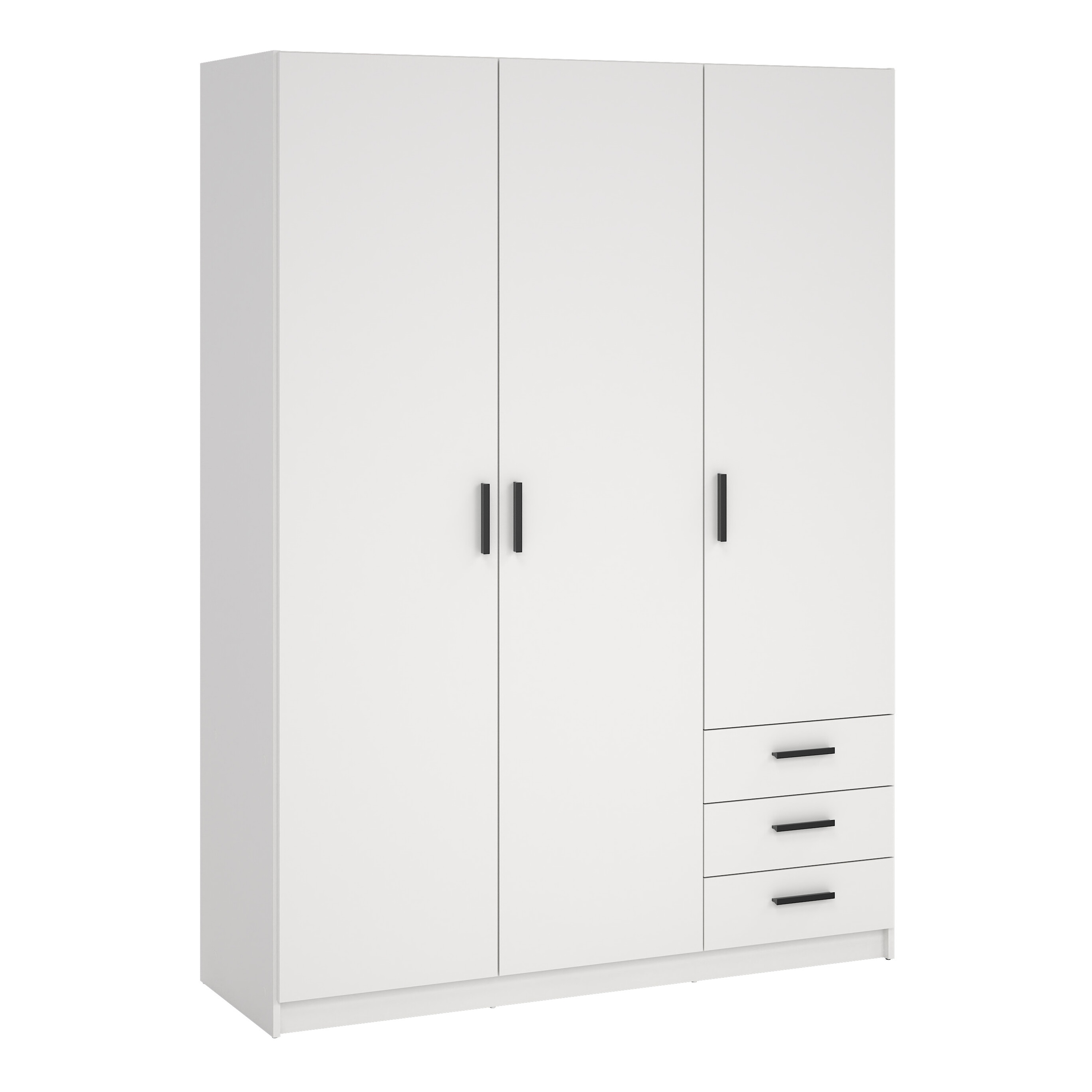 VELOCI 3 Door Wardrobe with 3 Drawers White - 147cm