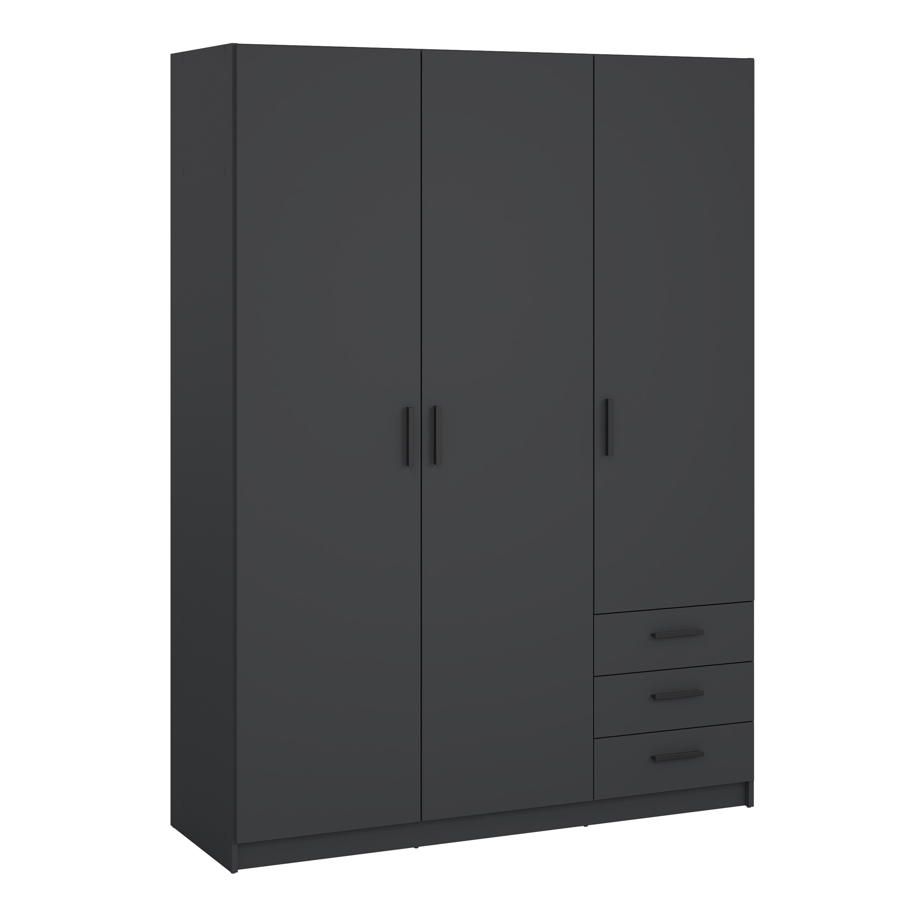VELOCI 3 Door Wardrobe with 3 Drawers Matt Grey - 147cm