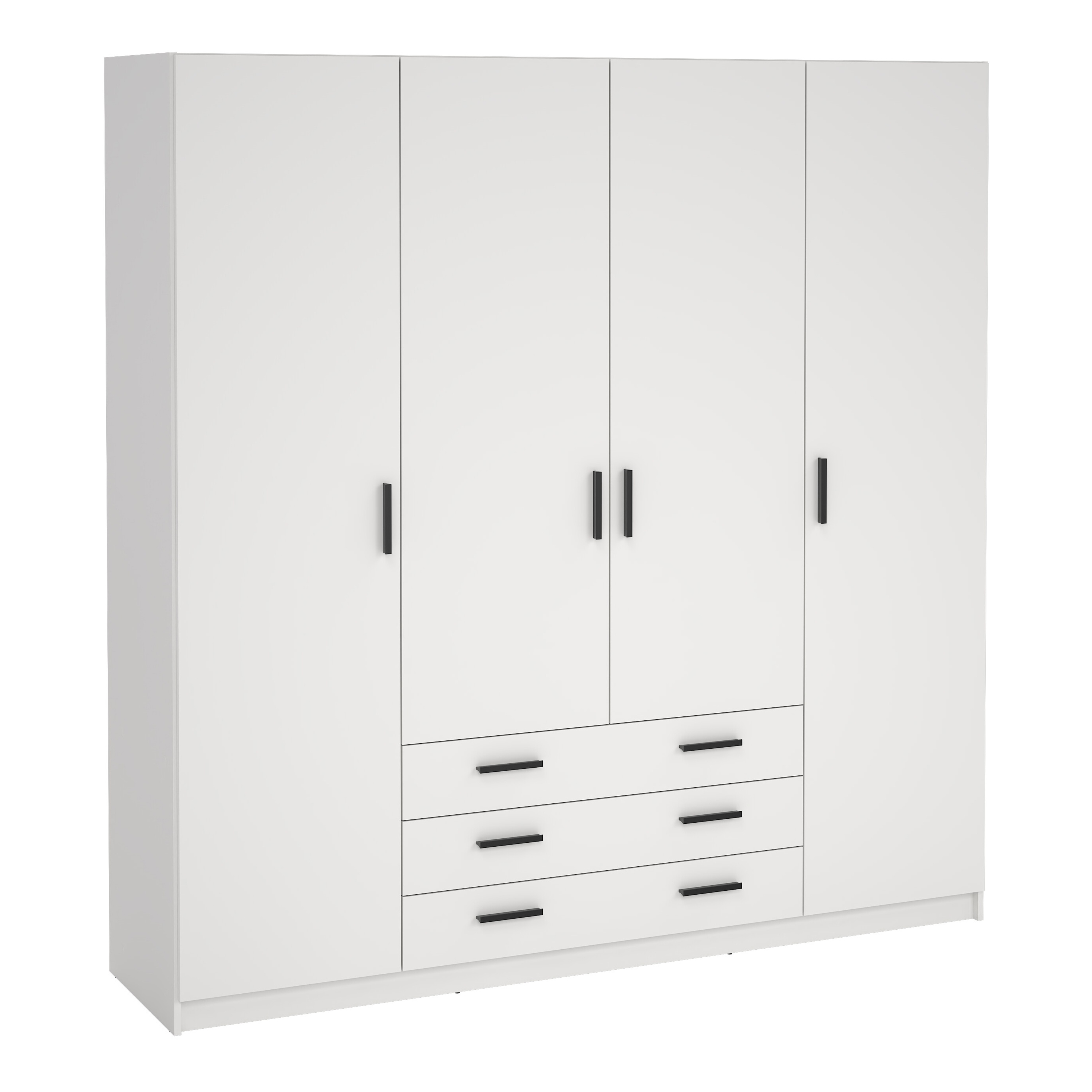 VELOCI 4 Door Wardrobe with 3 Drawers White - 196cm