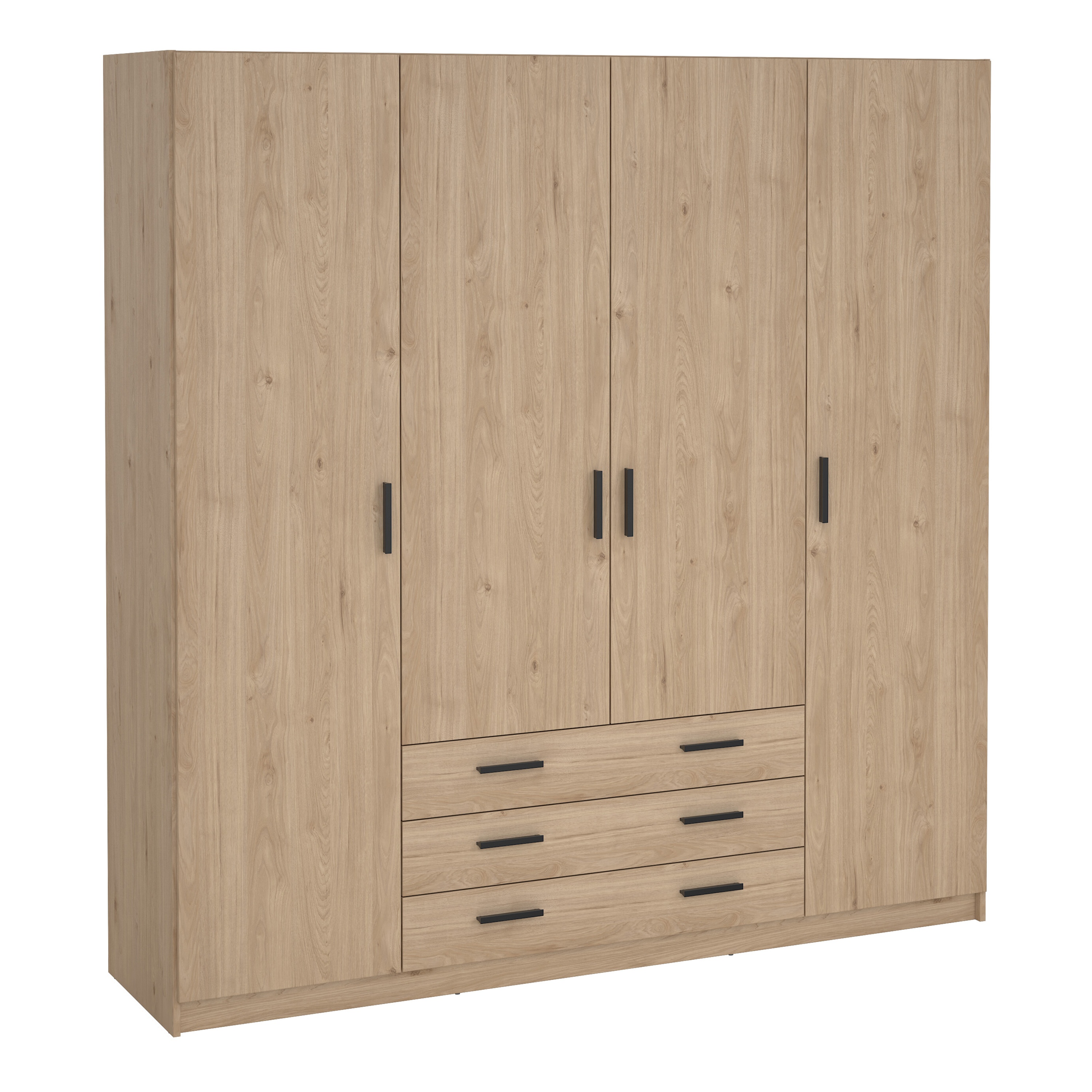 VELOCI 4 Door Wardrobe with 3 Drawers Oak - 196cm